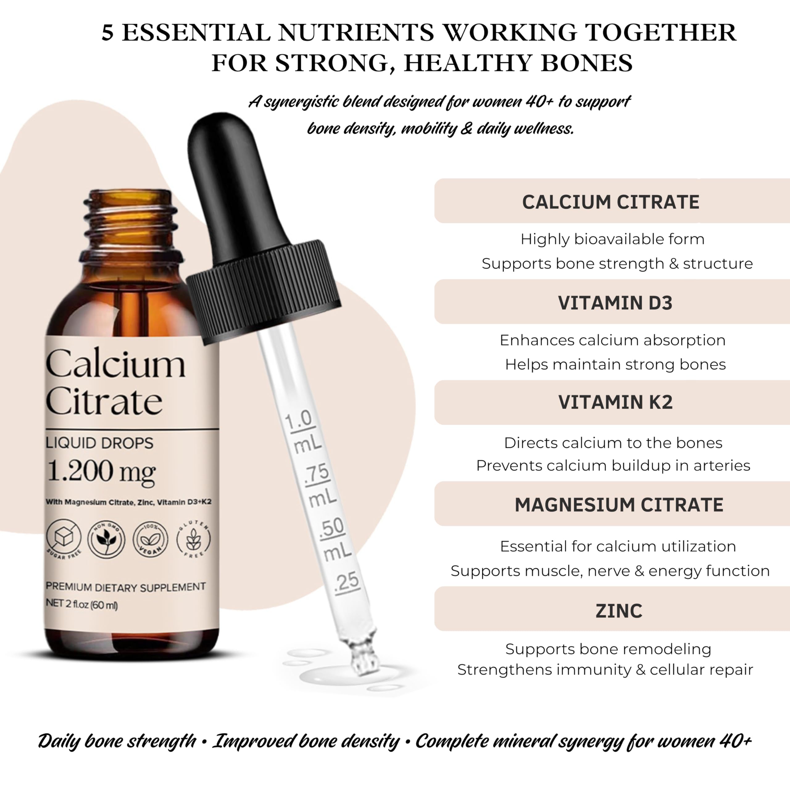 D L S Calcium Citrate Liquid Drops 1200mg with dosage dropper