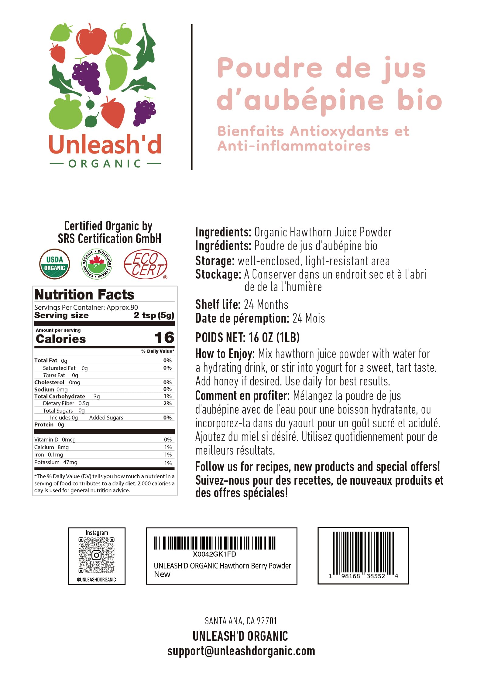 'D ORGANIC Hawthorn Berry Powder packaging