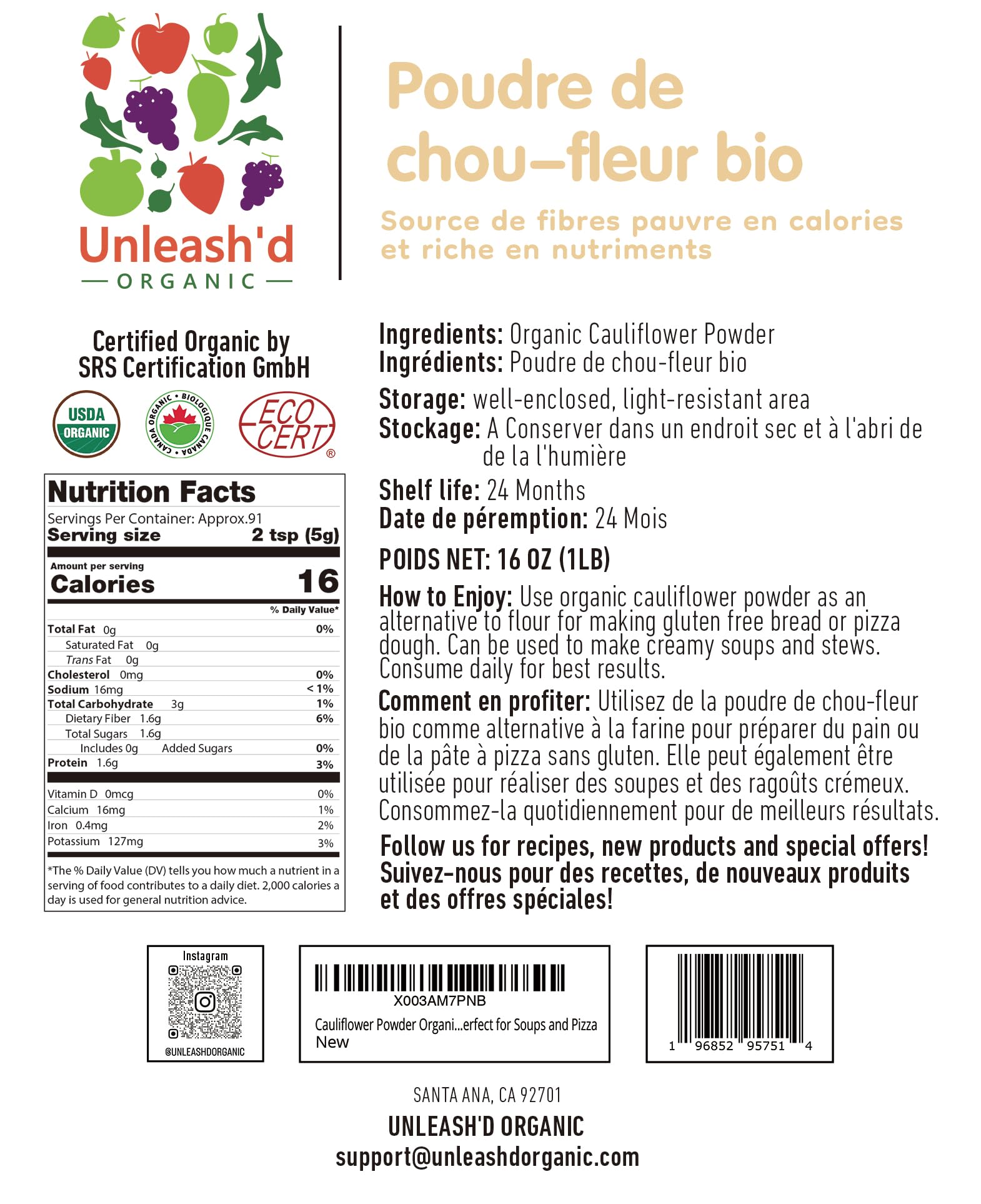 'D ORGANIC Herbal Supplement 454g packaging