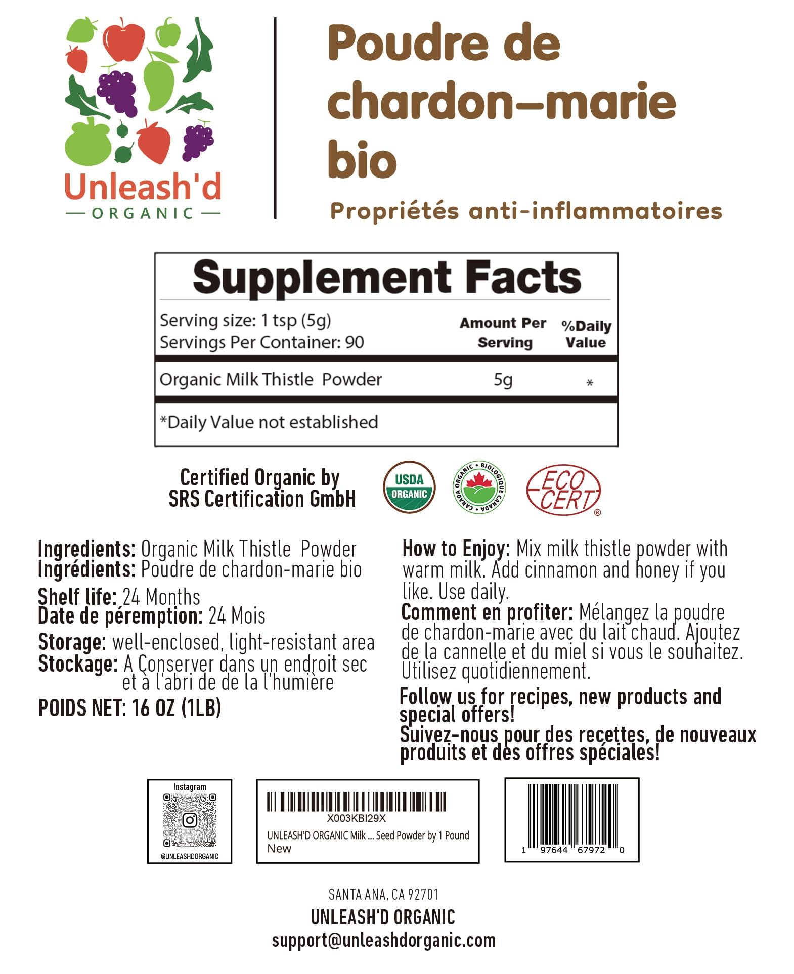 'D ORGANIC Milk Thistle Supplement packaging