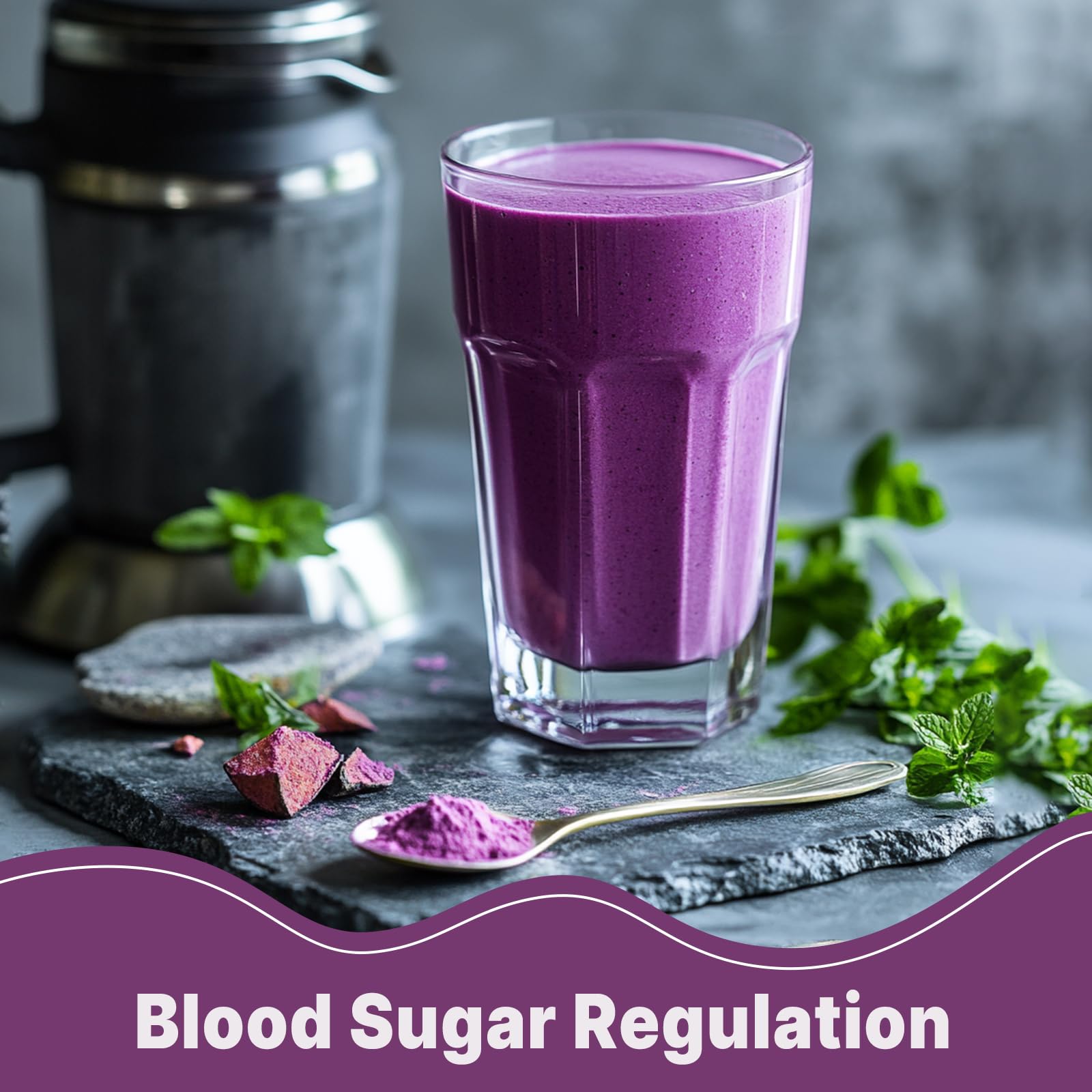 'D ORGANIC Organic Purple Potato Powder on a kitchen counter