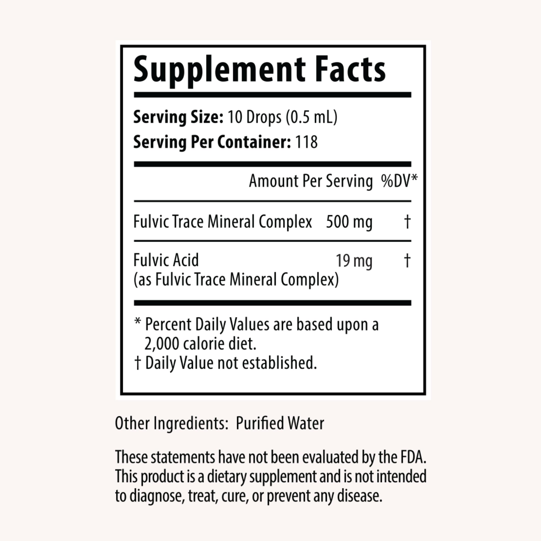 D R P Fulvic Acid Trace Mineral Complex bottle with fresh fruits