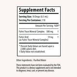 D R P Fulvic Acid Trace Mineral Complex bottle with fresh fruits