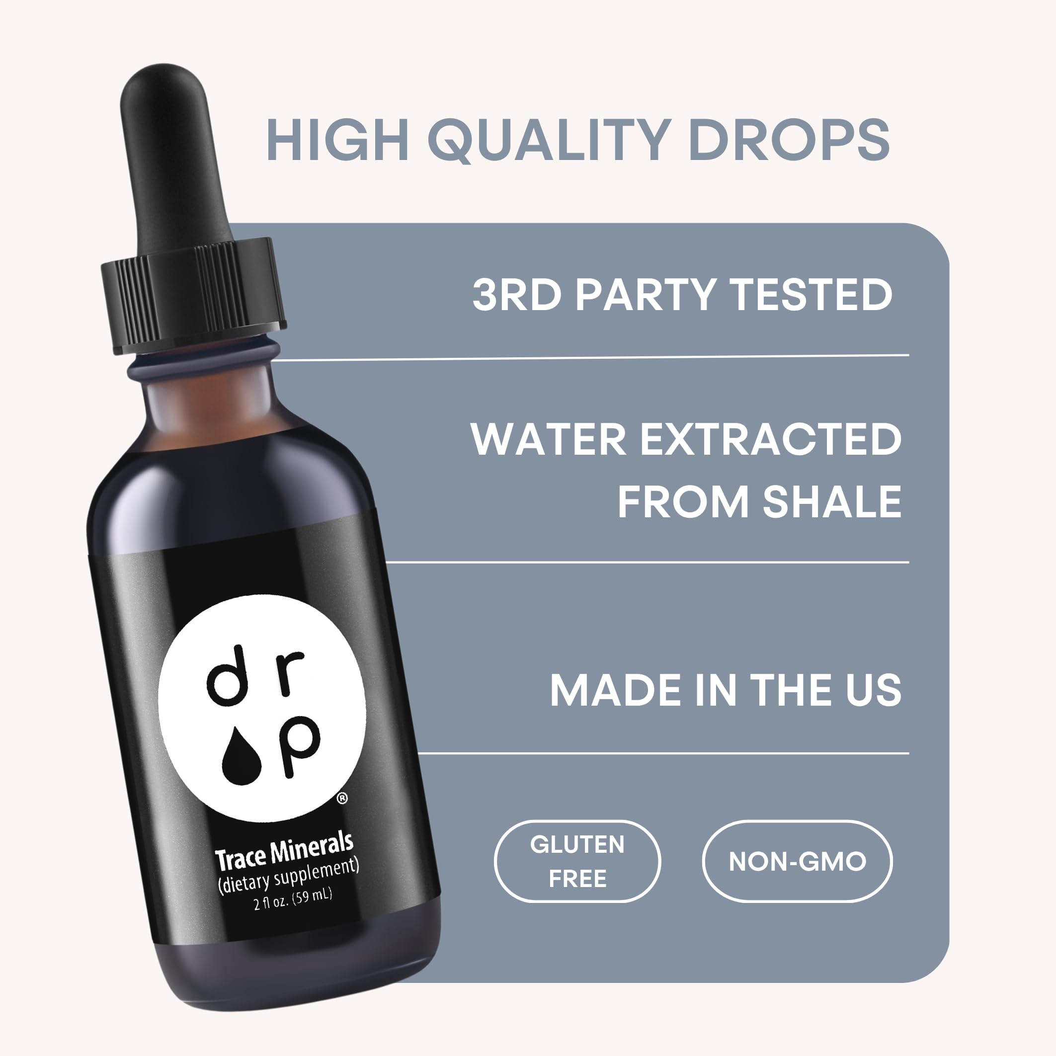D R P Fulvic Acid Trace Mineral Complex bottle with measuring dropper