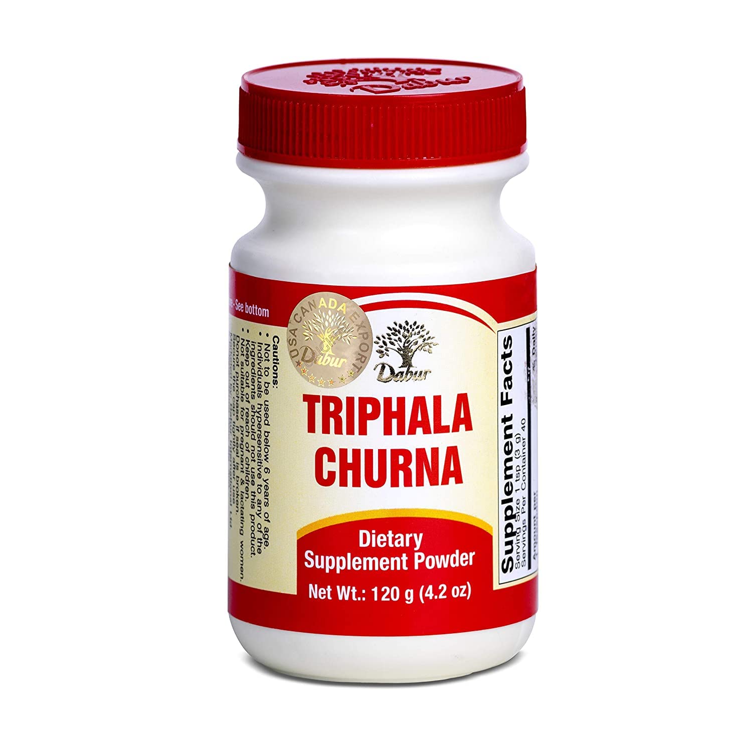 Dabur Triphala Churna packaging with herbs