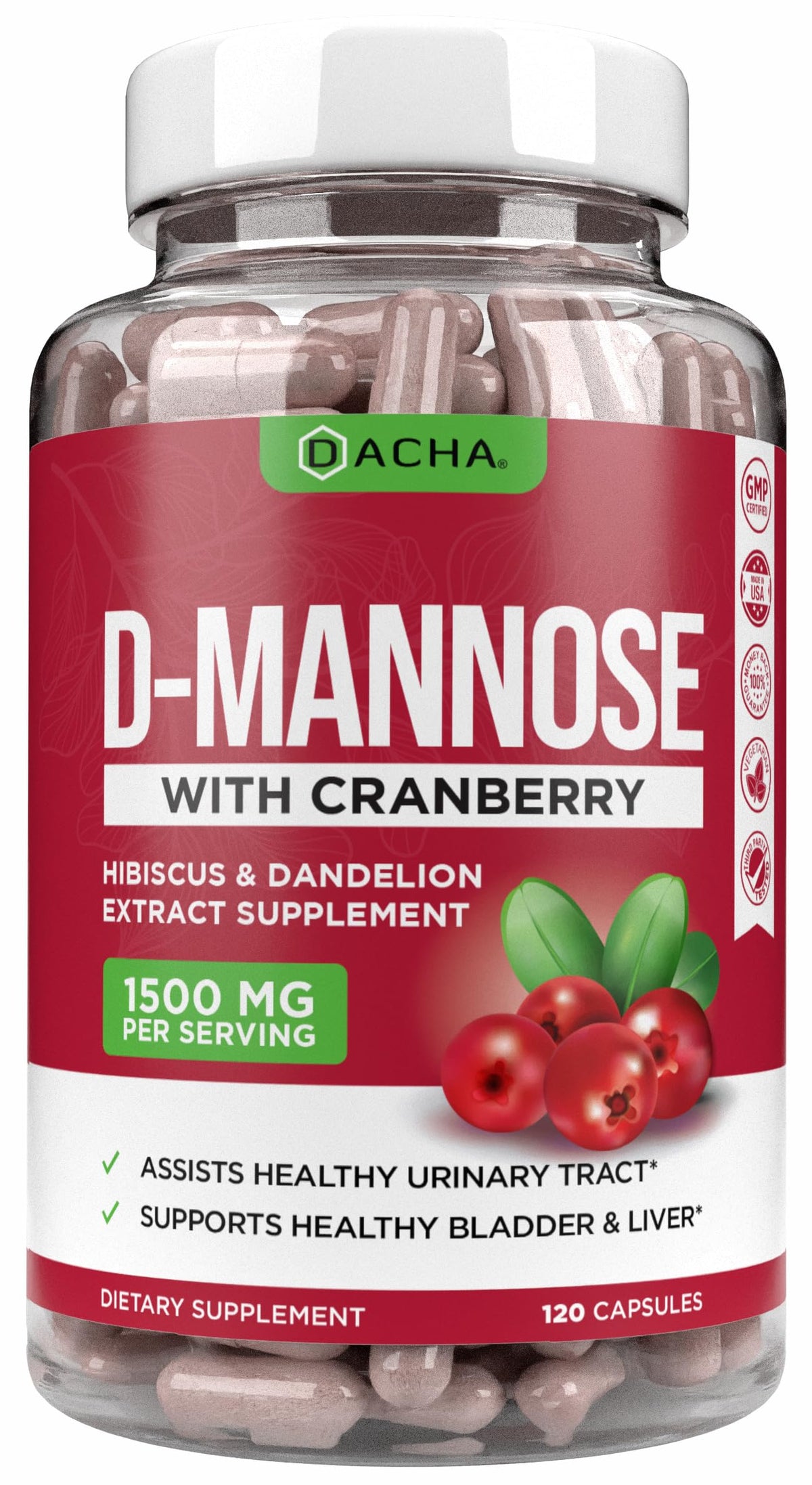 DACHA Cranberry D-Mannose supplement bottle front view