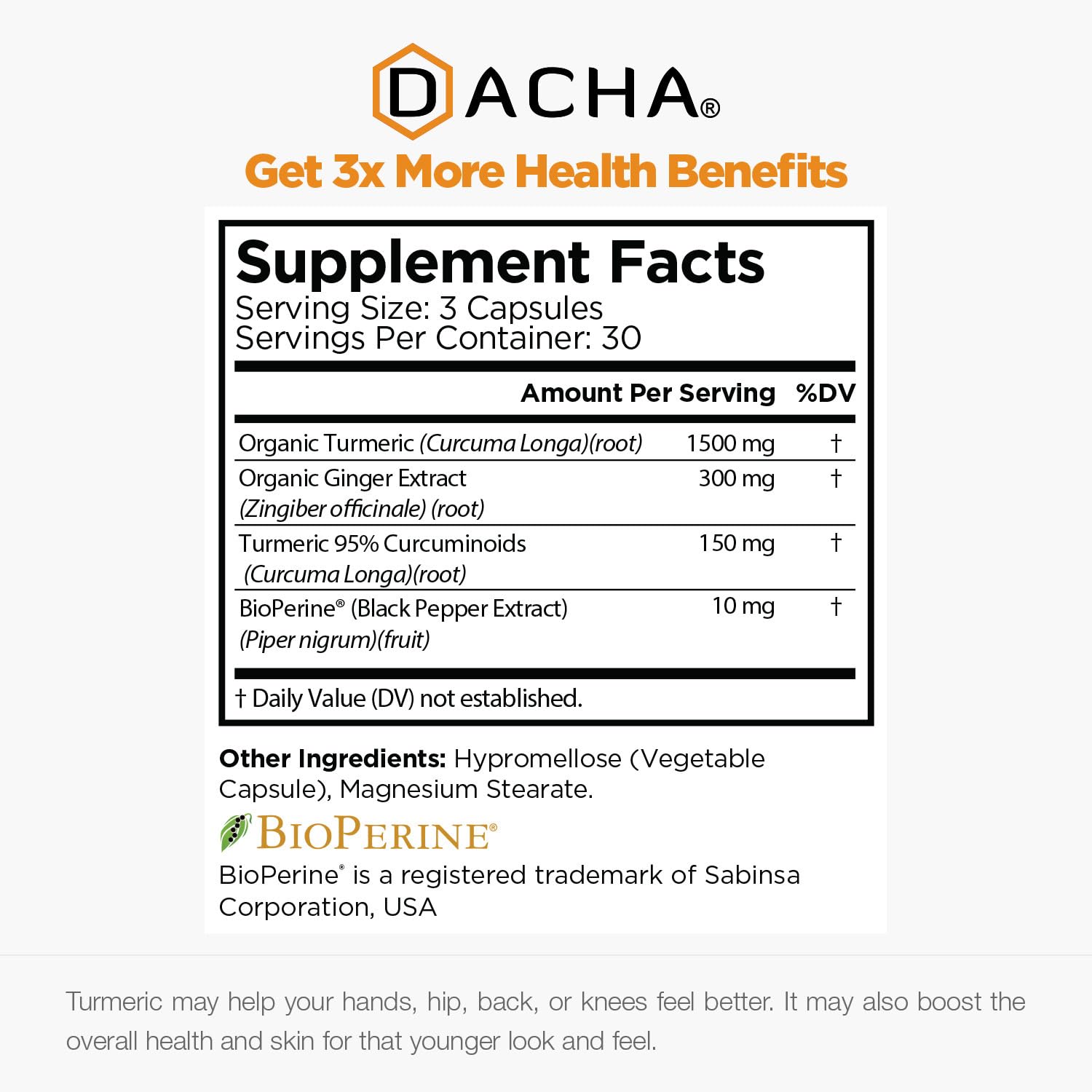 DACHA Turmeric Supplement bottle with label