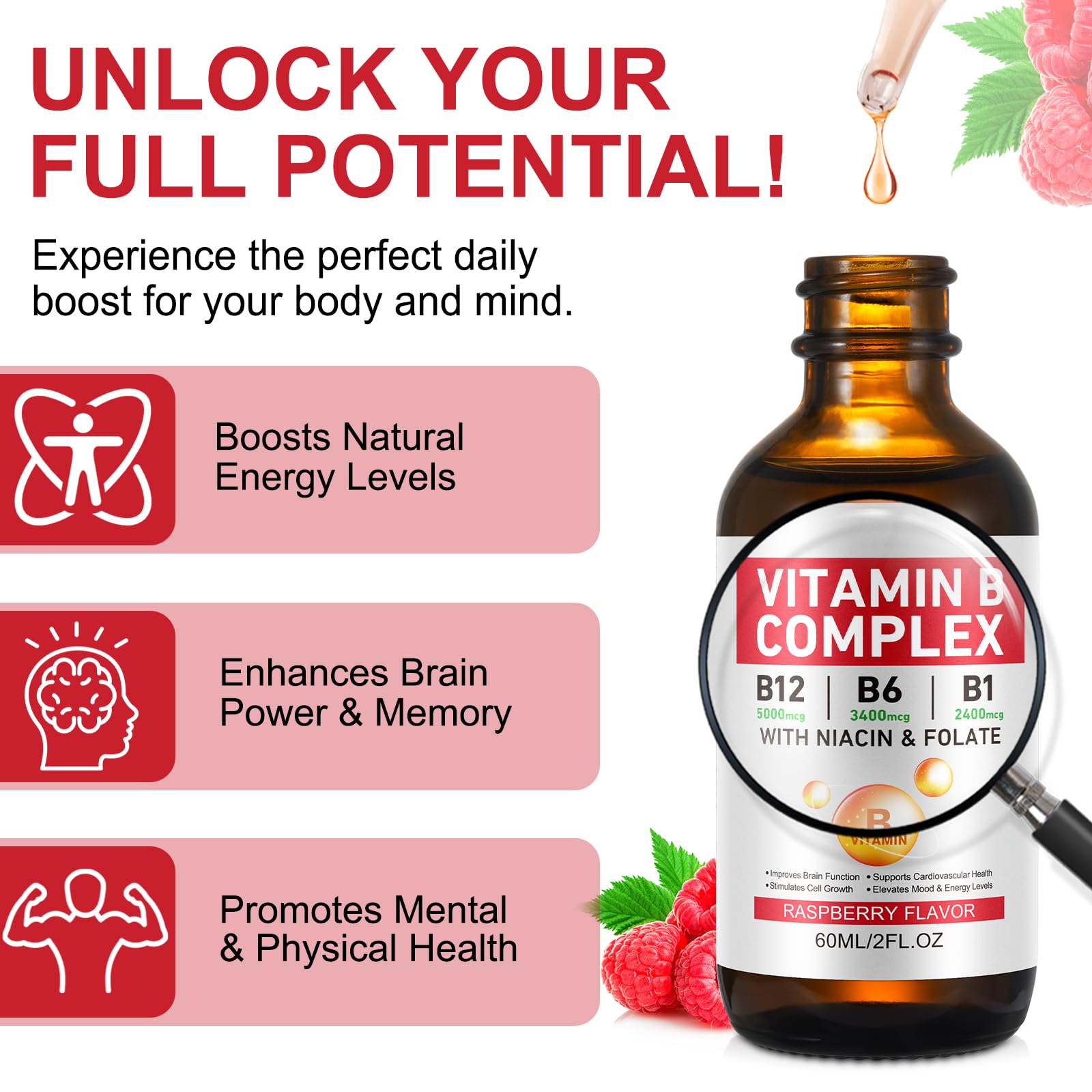 Daiasns B-Complex Liquid Drops 5000mcg back view with ingredients