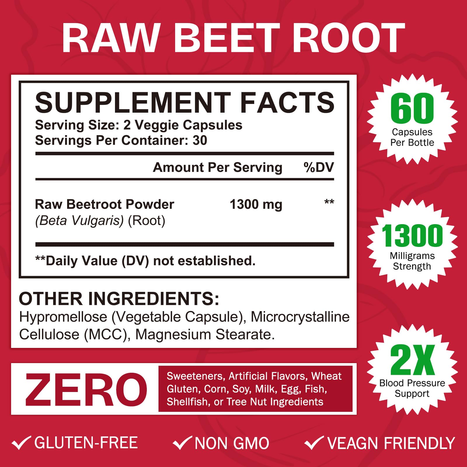 Daiasns Beet Root Powder Capsules 1300MG bottle with label