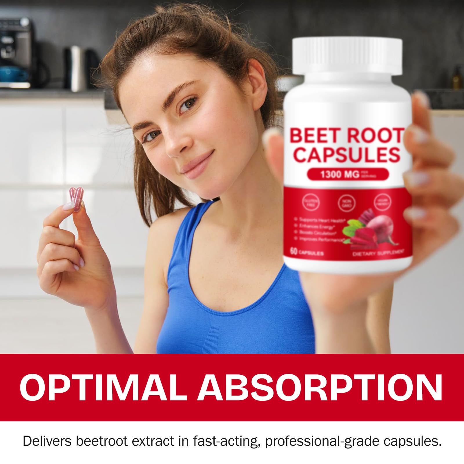 Daiasns Beet Root Powder Capsules 1300MG in a hand