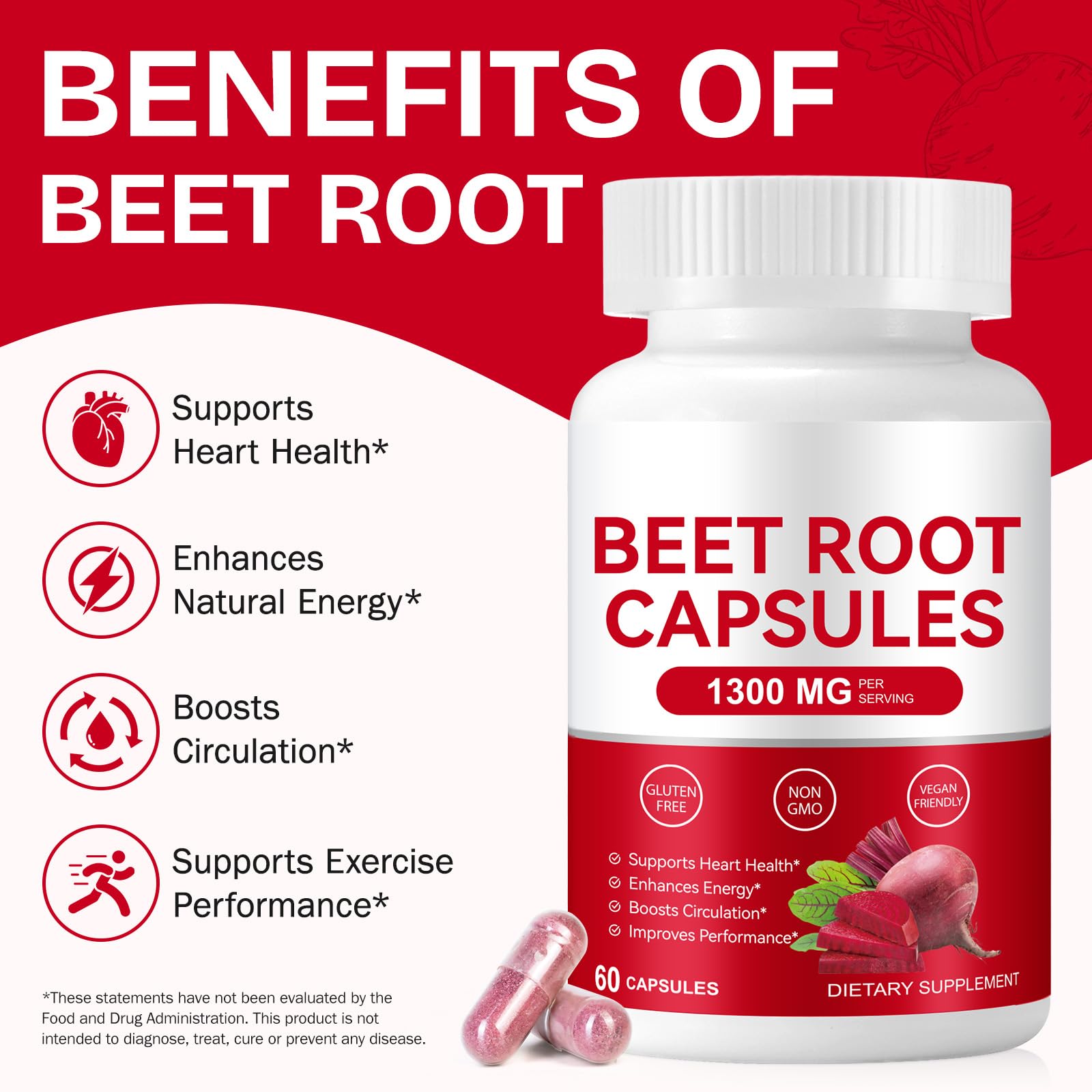 Daiasns Beet Root Powder Capsules 1300MG side view