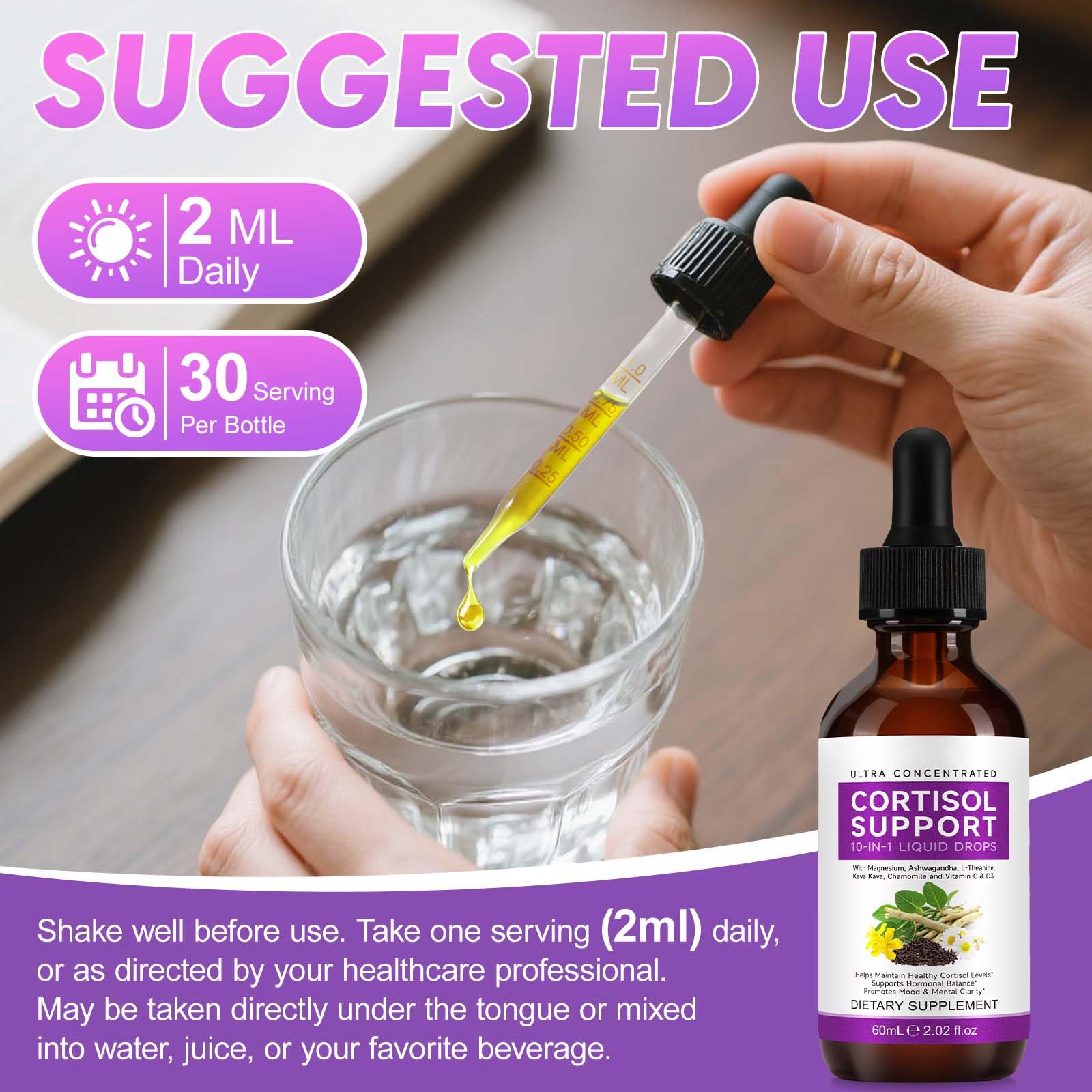 Daiasns Cortisol Manager daily wellness Drops 30g close-up of dropper