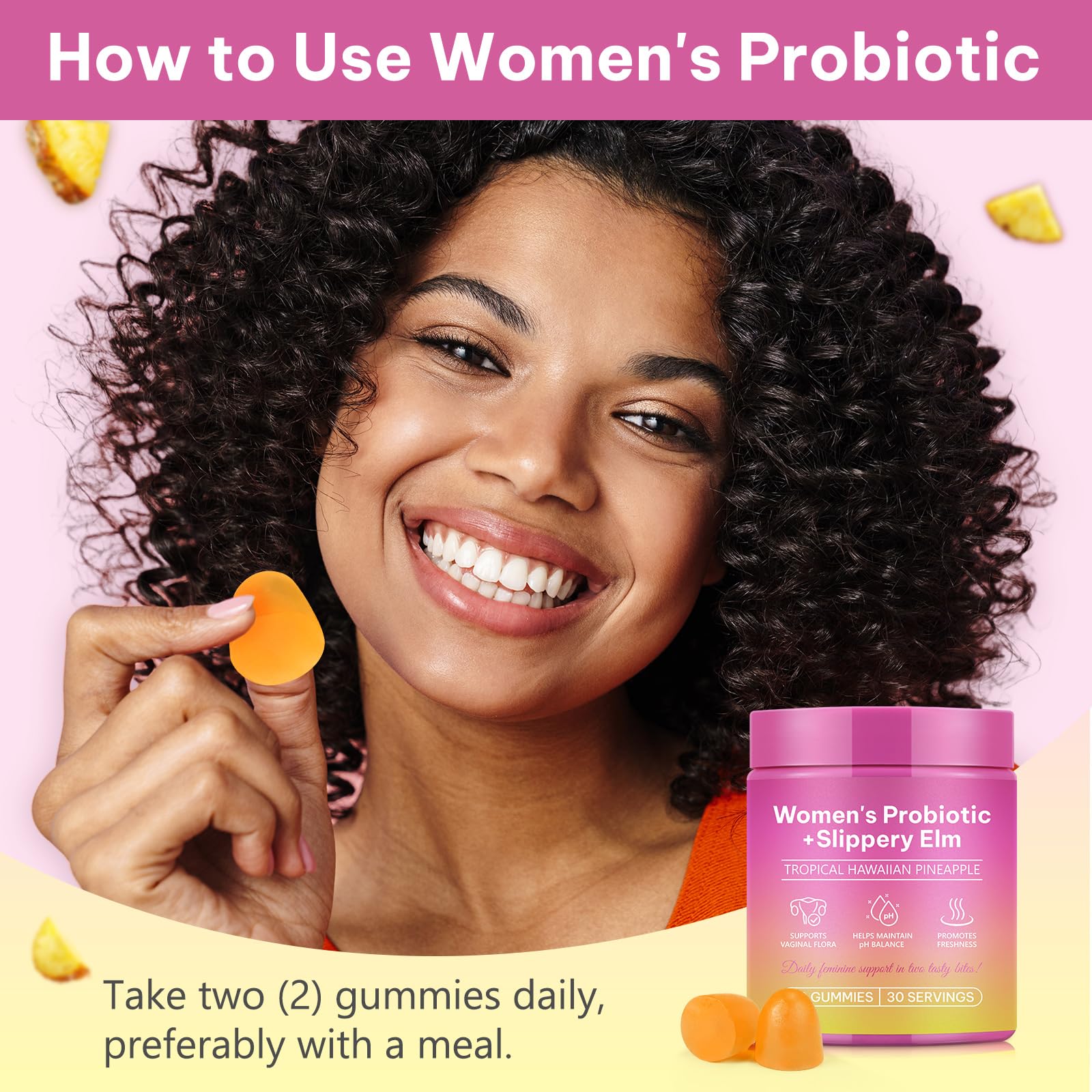 Daiasns Feminine Balance Gummies showing Hawaiian pineapple flavour