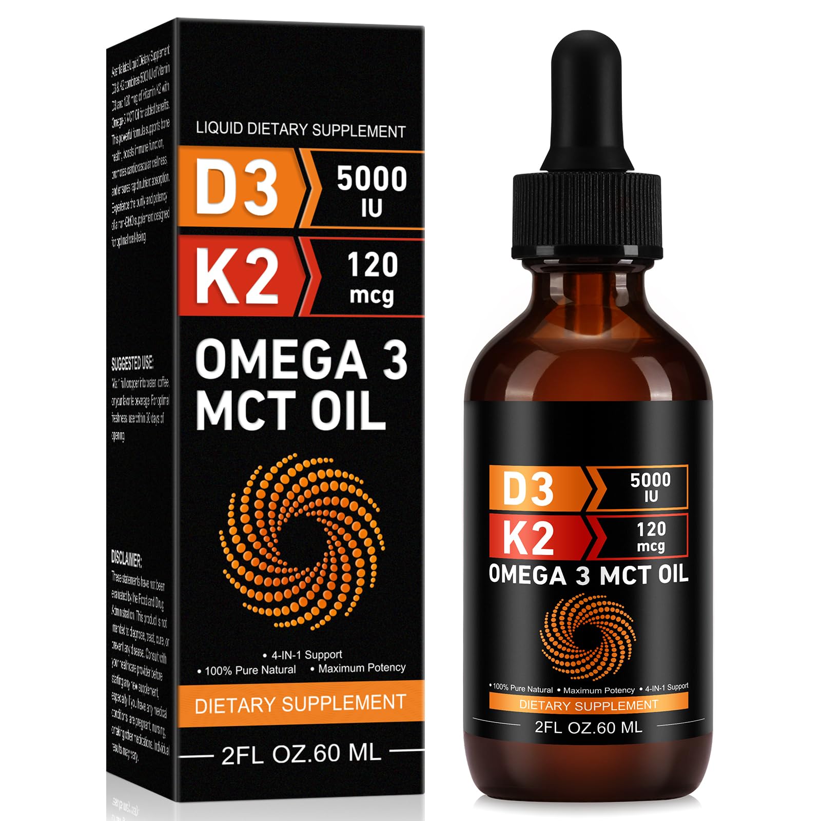 Daiasns Liquid Vitamin D3 & K2 Drops 5000 IU bottle front view