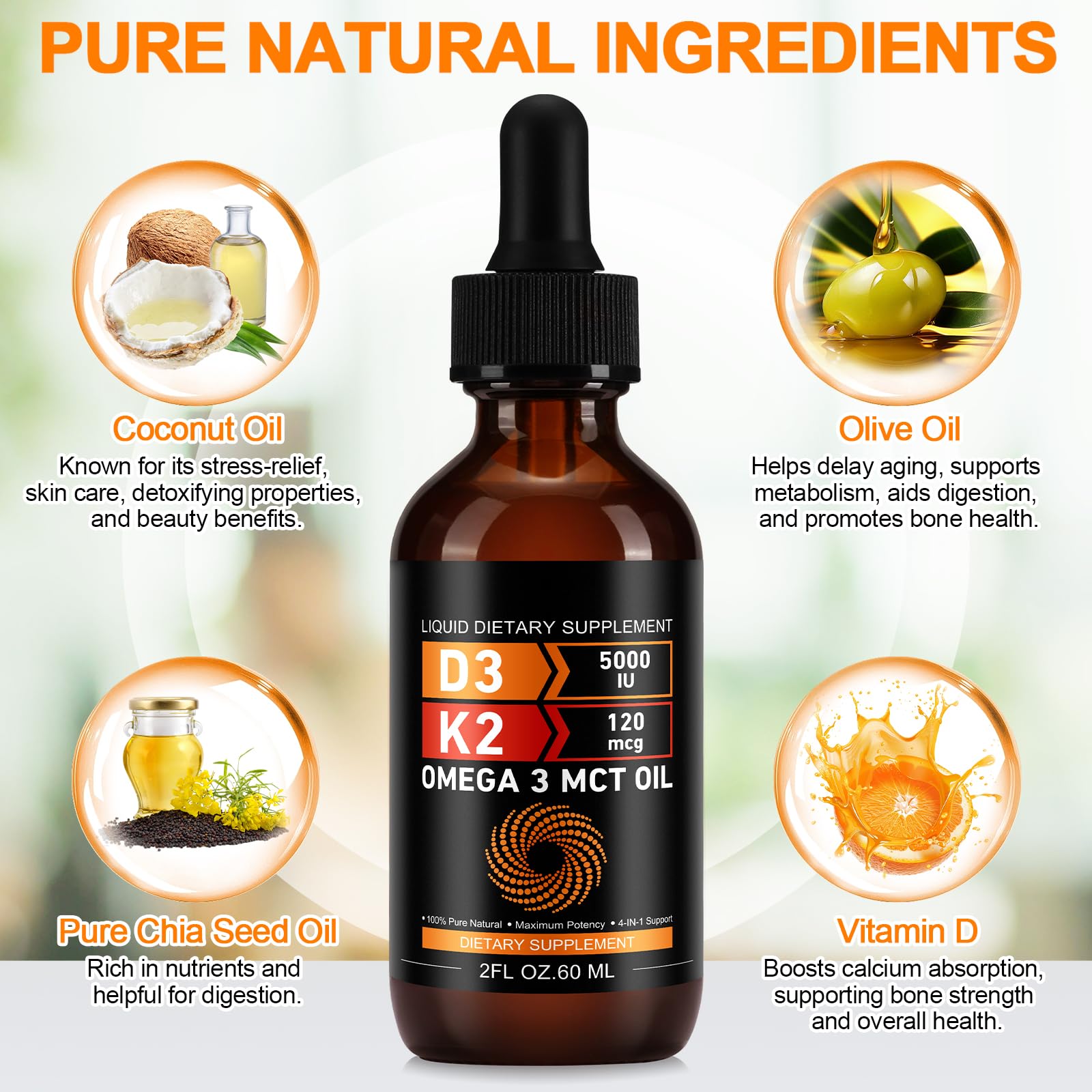 Daiasns Liquid Vitamin D3 & K2 Drops 5000 IU bottle side view