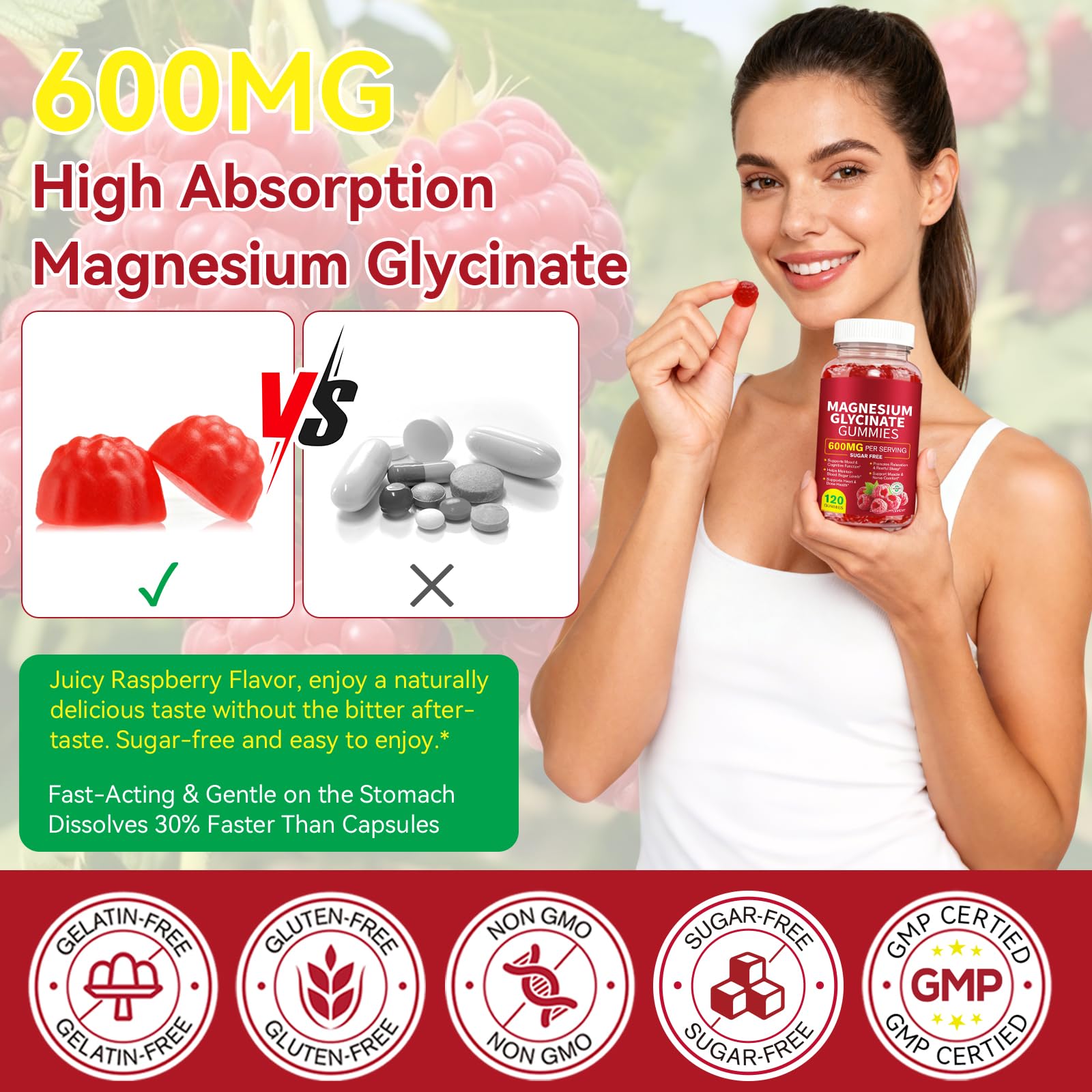 Daiasns Magnesium Glycinate Gummies 600mg open package showing gummies