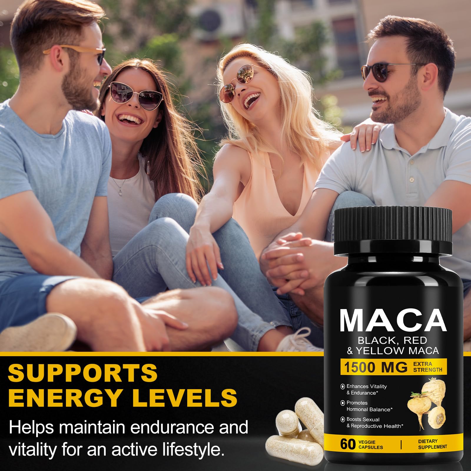 Daiasns Organic Maca Root Capsules 1500mg close-up of capsules