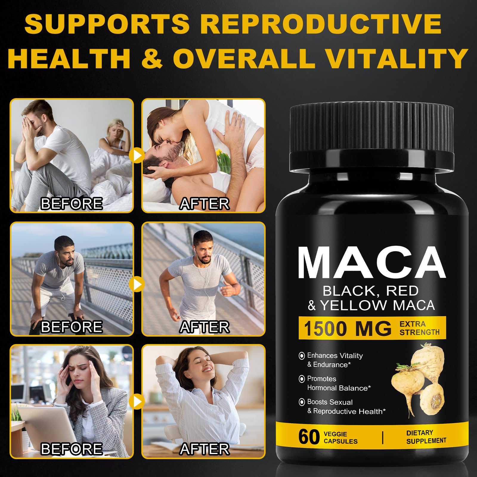 Daiasns Organic Maca Root Capsules 1500mg on a wooden table