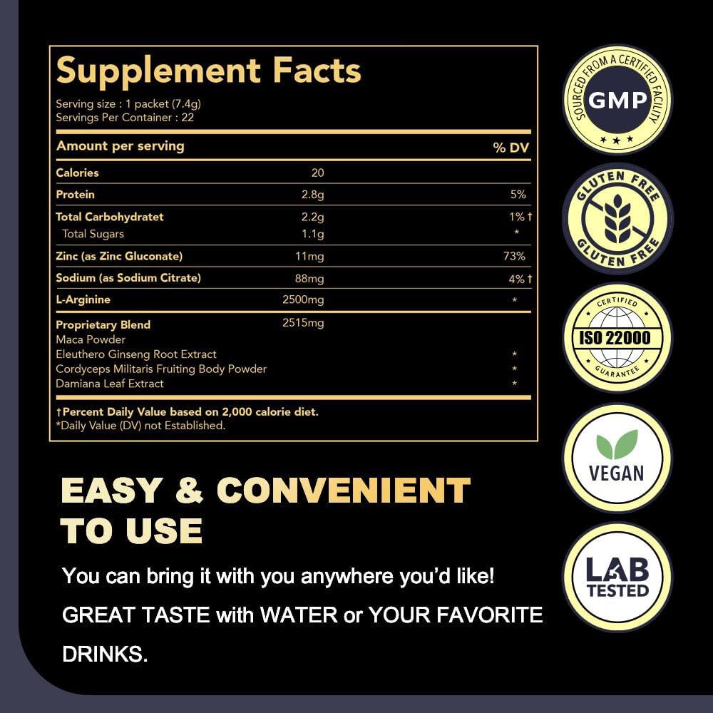 DAIKEN L-Arginine Supplement sachets on a kitchen counter