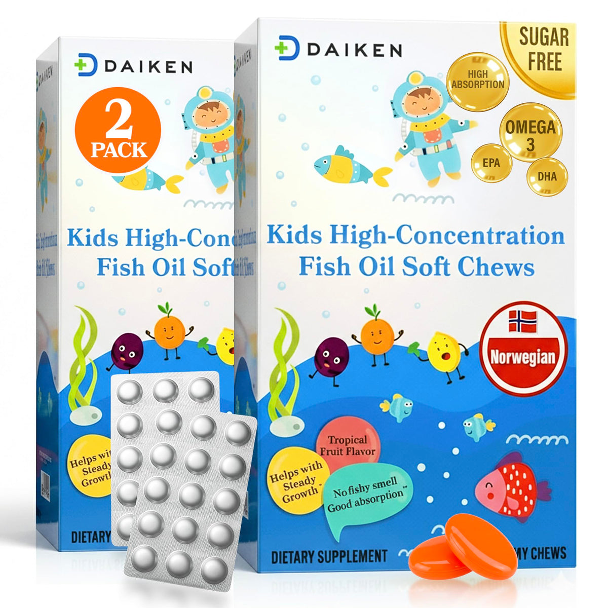DAIKEN Omega-3 Fish Oil Gummies for Kids front view packaging