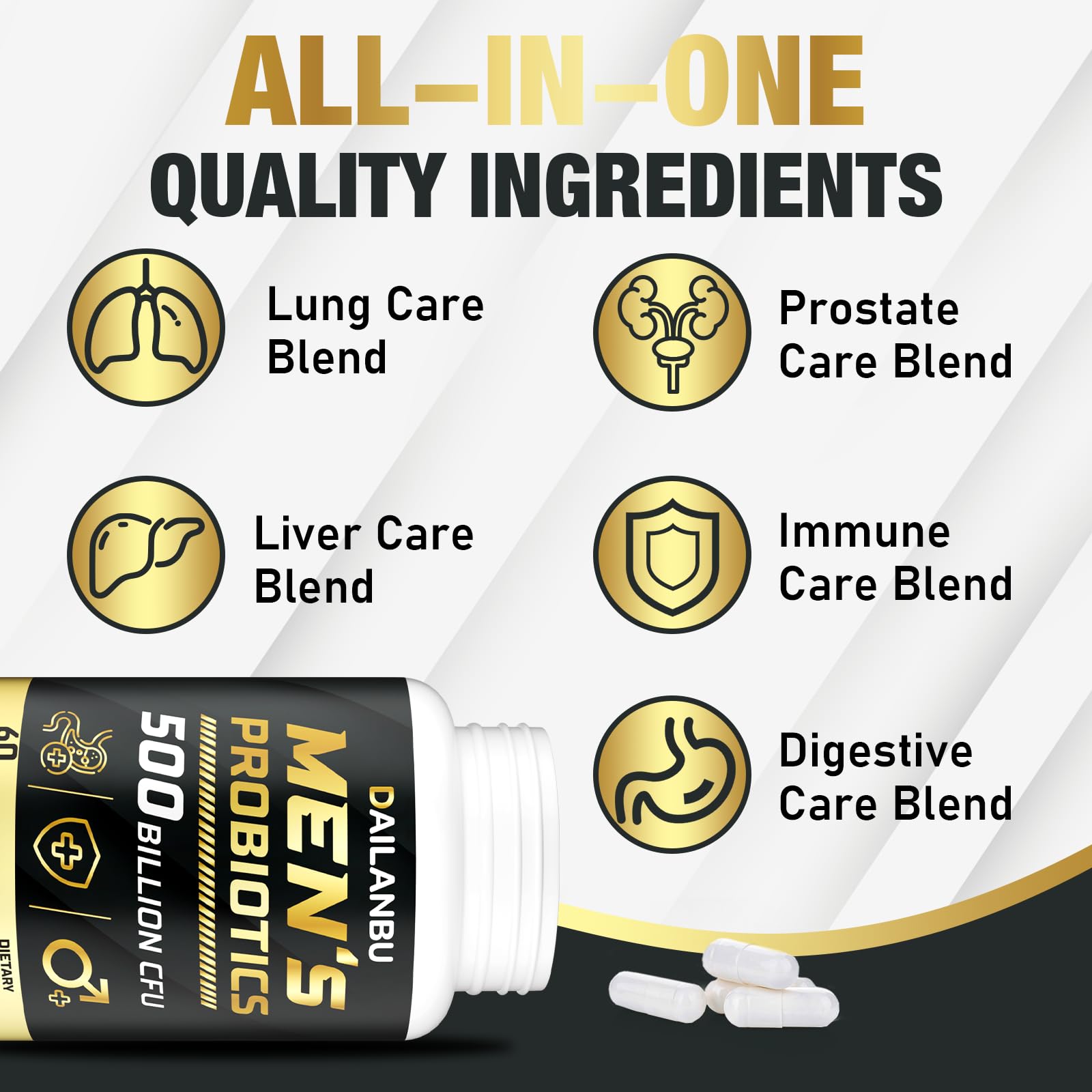 Dailanbu Men's Probiotics 500 Billion CFUs capsules in hand