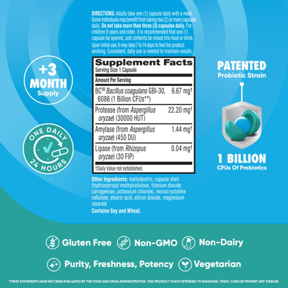 daily Advantage Daily Probiotics + Intensive Bowel Support bottle on a table