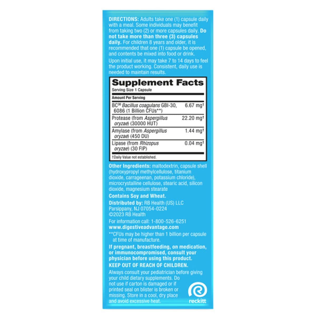 daily Advantage Daily Probiotics + Intensive Bowel Support ingredients list