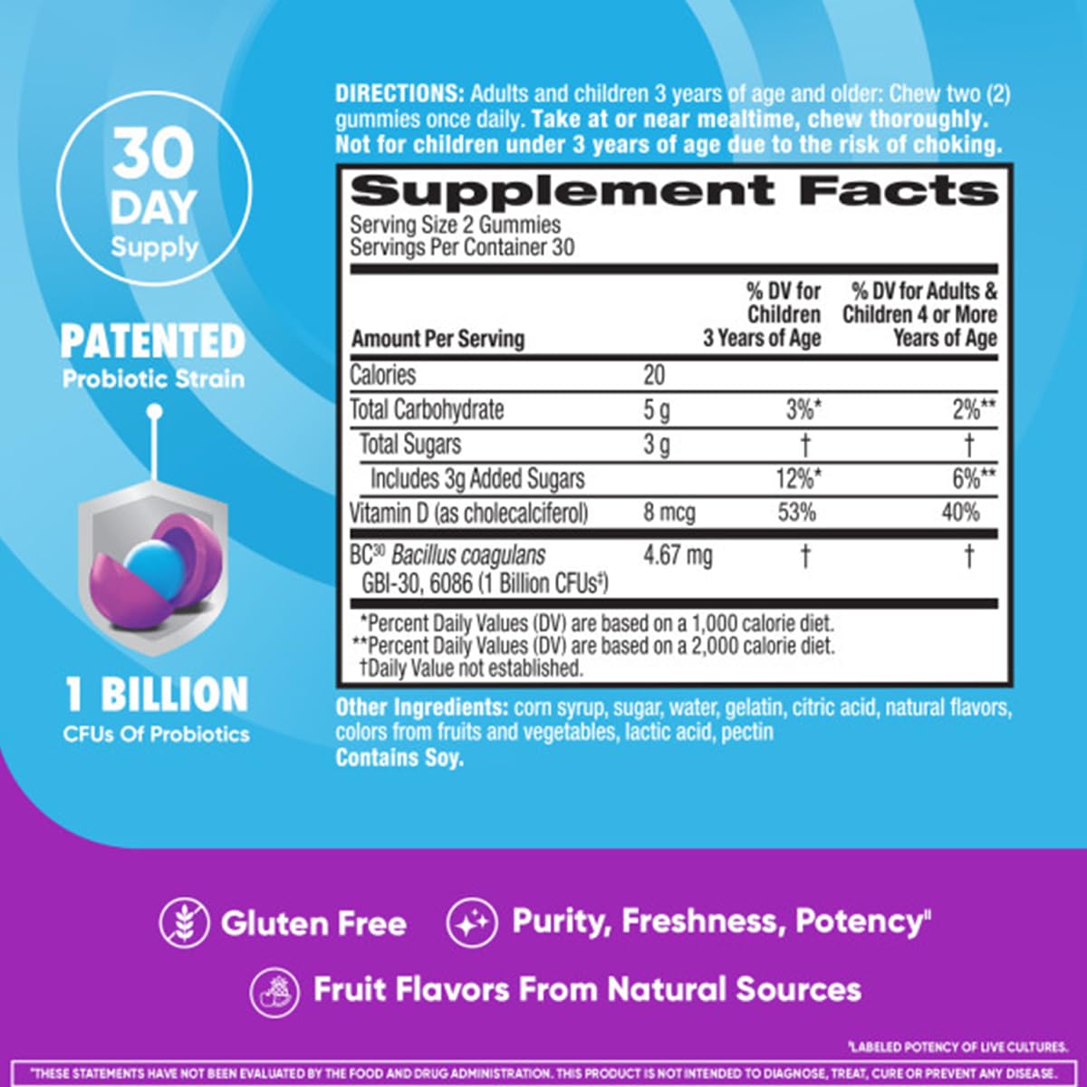 daily Advantage Kids Probiotic Gummies 60ct nutritional information