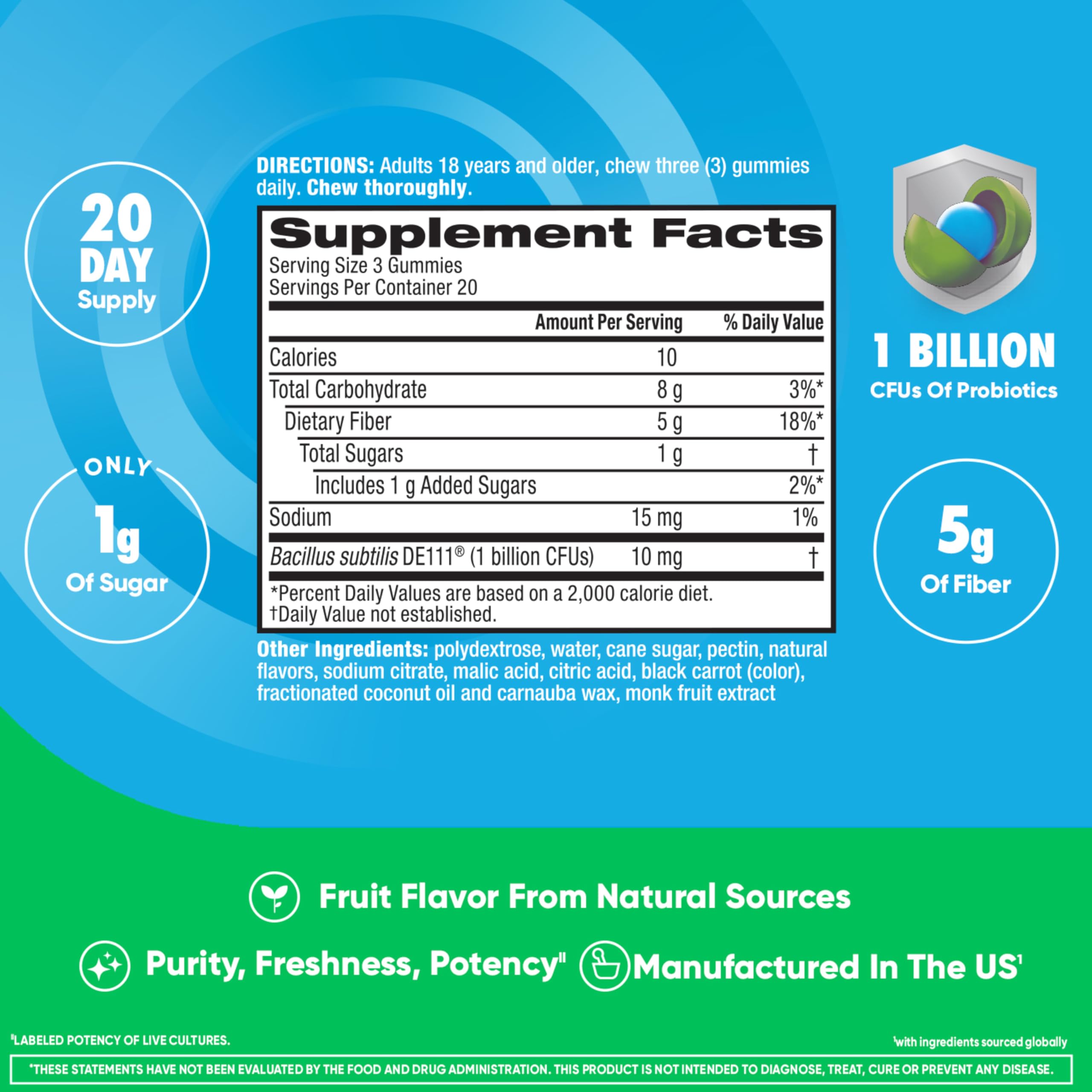 daily Advantage Prebiotic Fiber Gummies side view showing gummies