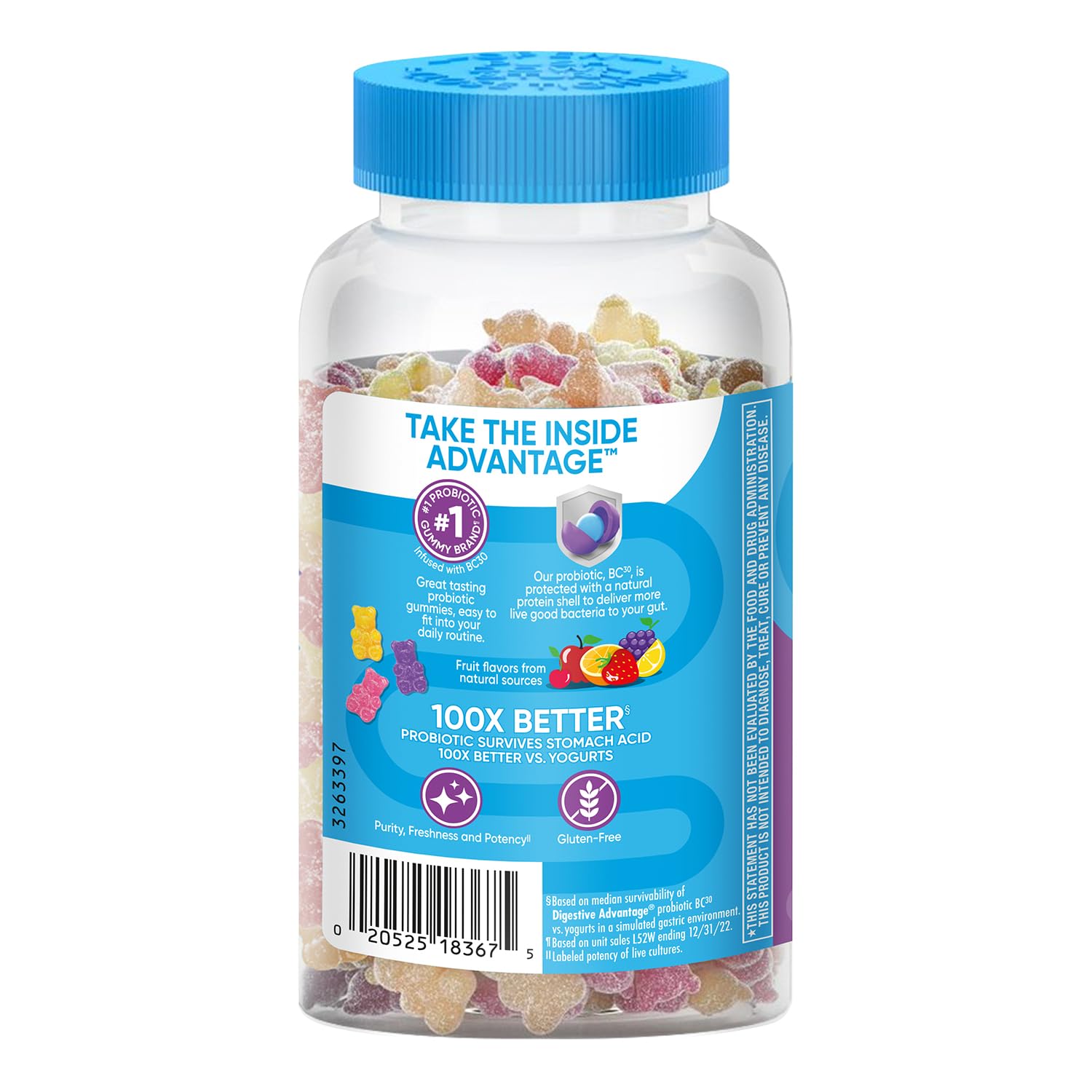 daily Advantage Probiotic Gummies back view showing product details
