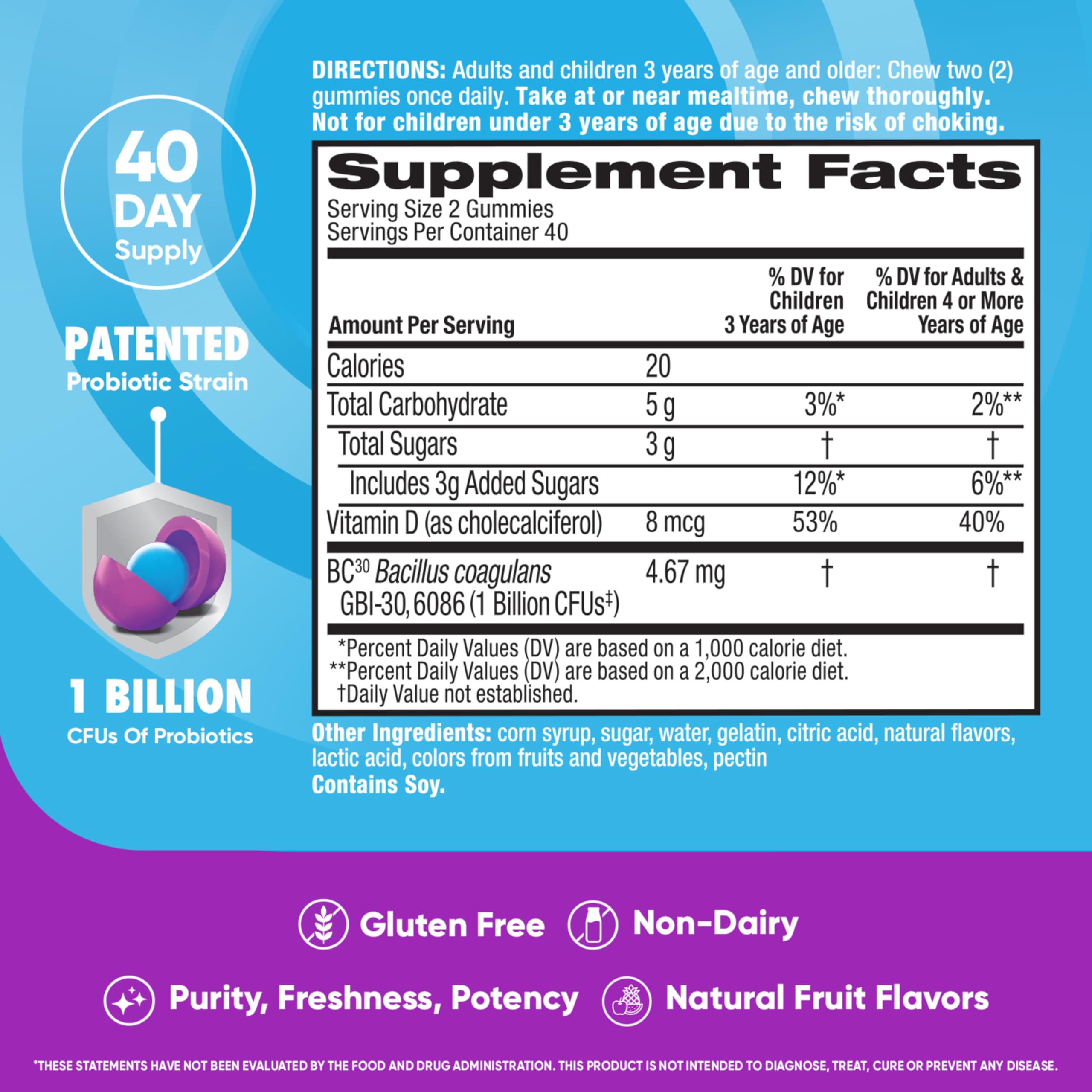 daily Advantage Probiotic Gummies in a bowl showcasing gummy size