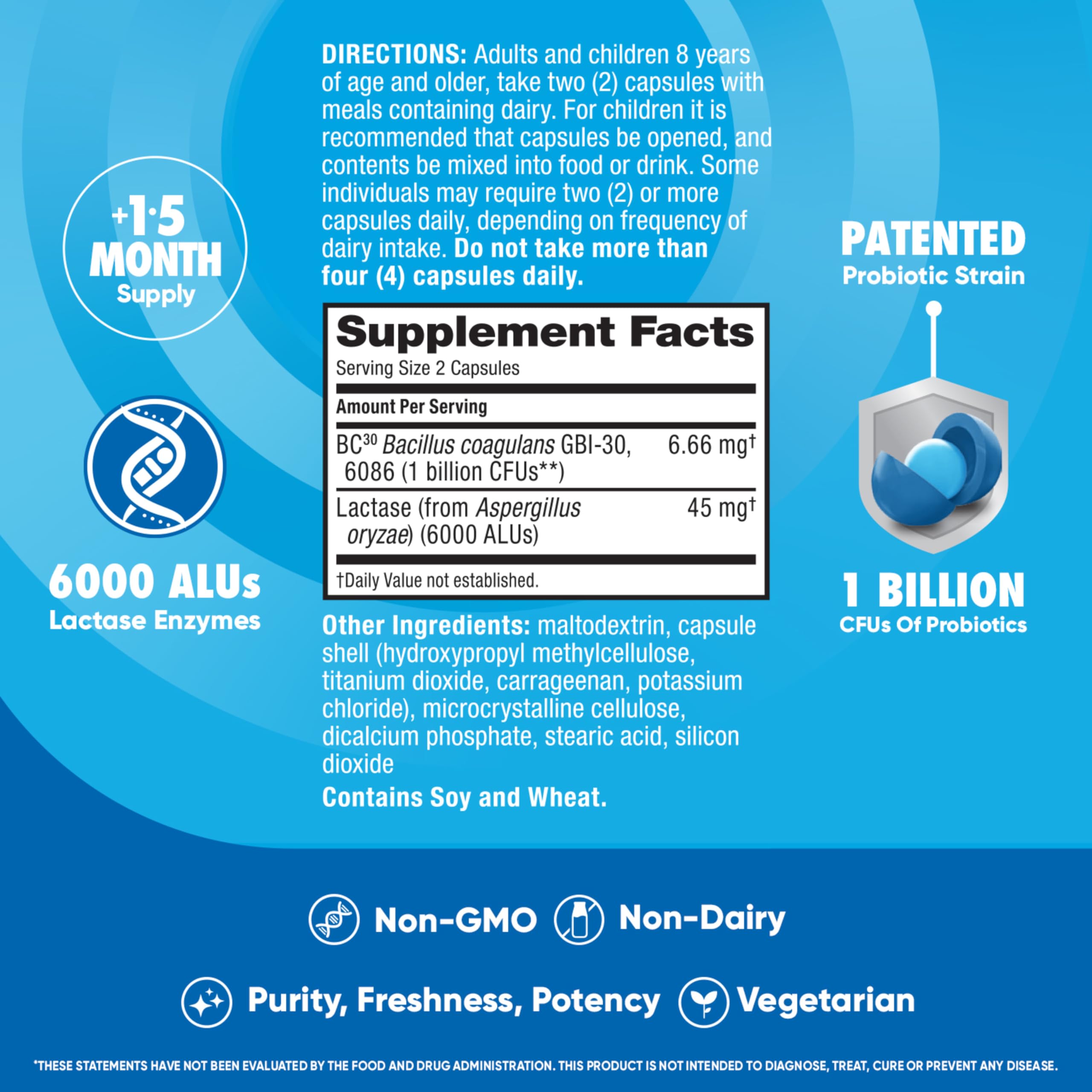 daily Advantage Probiotics + Lactase daily Enzymes 96ct capsules on a white background
