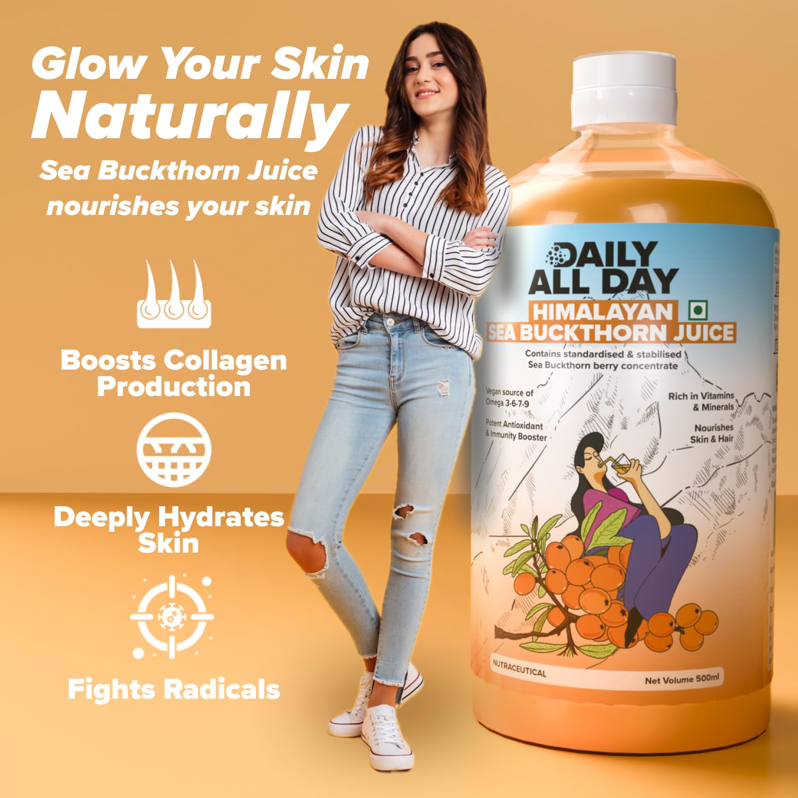 Daily All Day Sea Buckthorn Juice 580g nutrition label