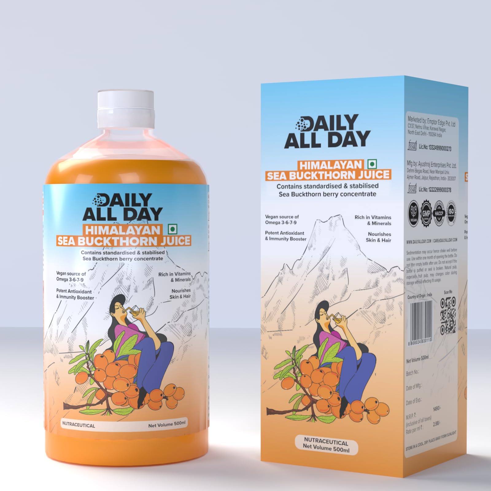 Daily All Day Sea Buckthorn Juice 580g with ingredients