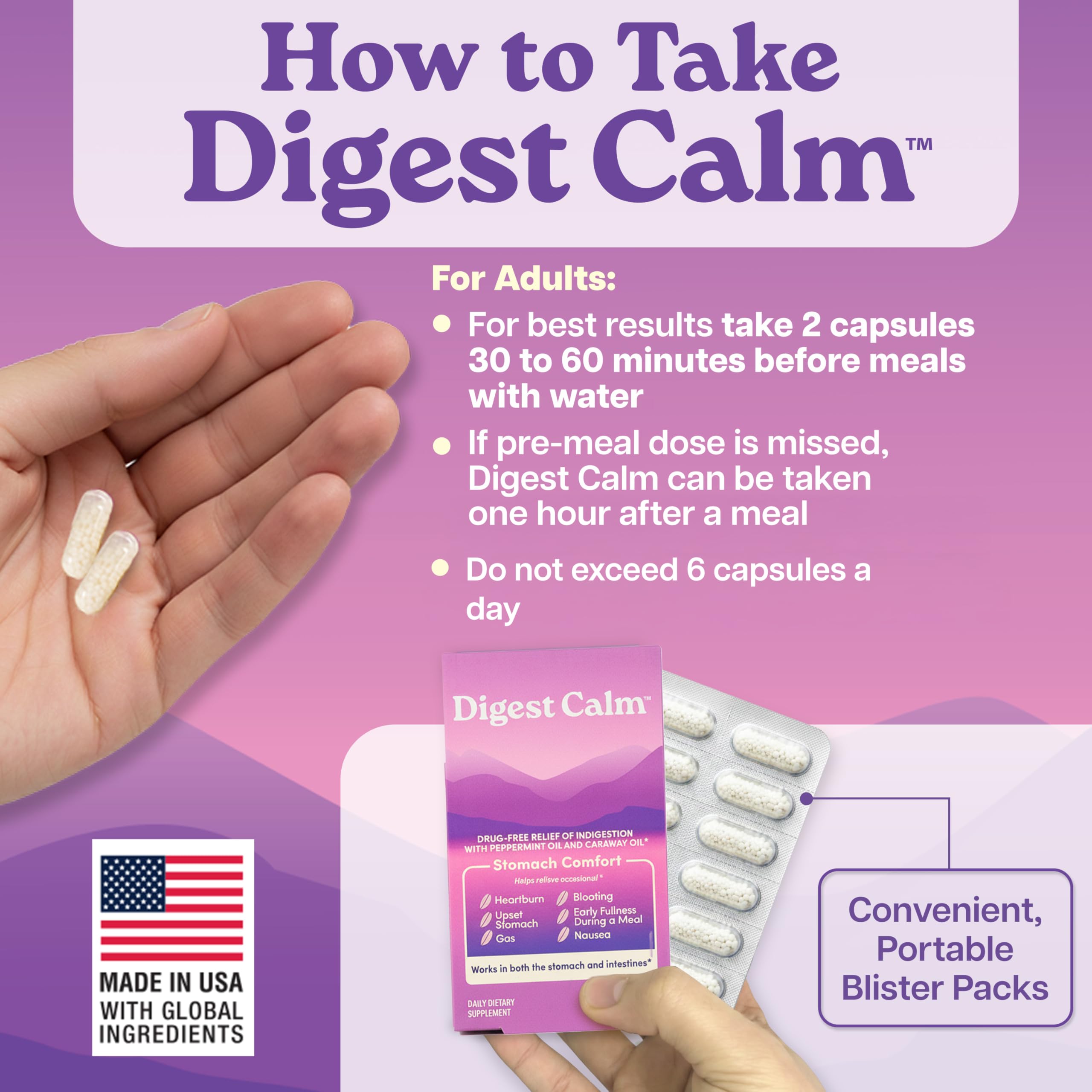 daily Calm capsules with a glass of water