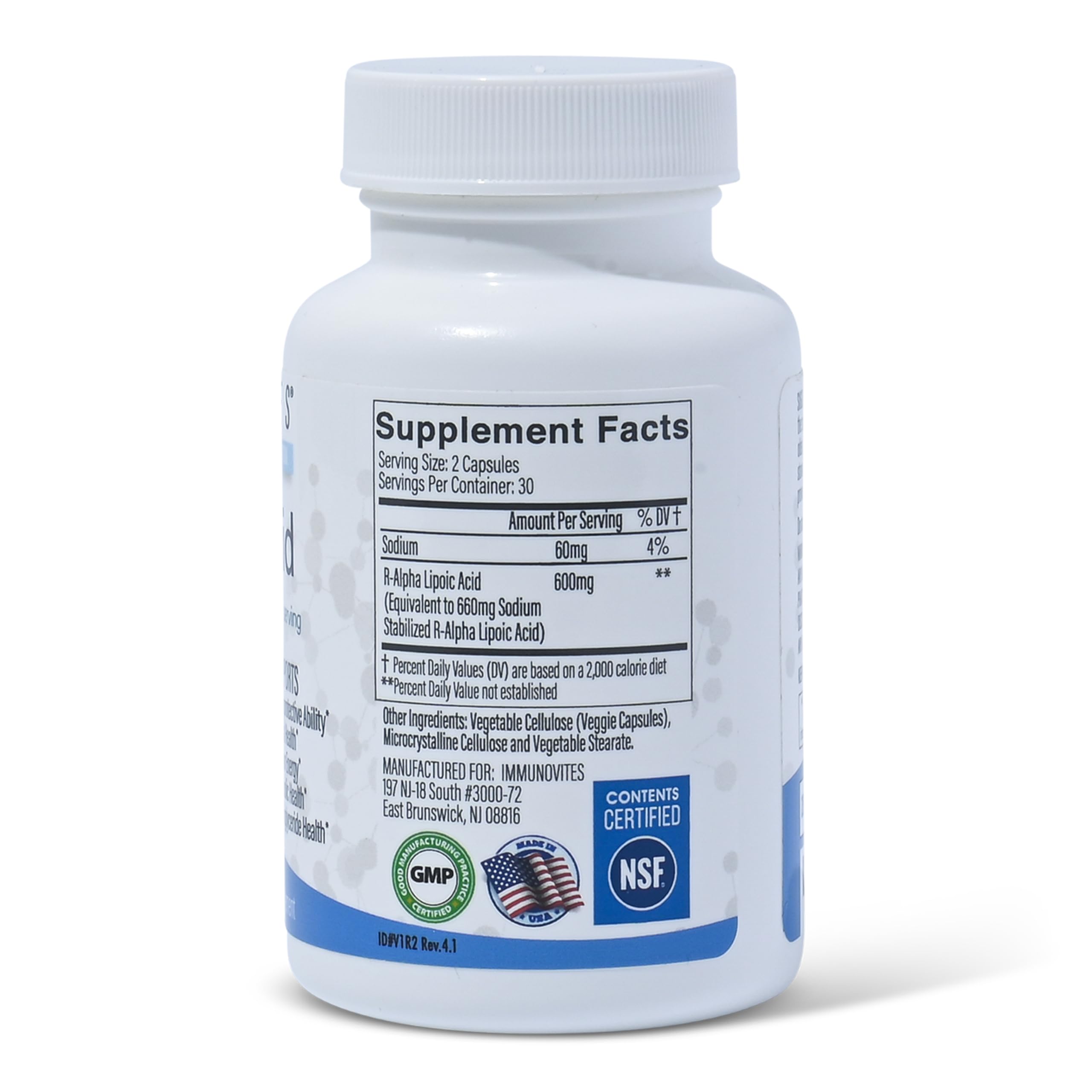 daily wellness Alpha Lipoic Acid supplement side view with label