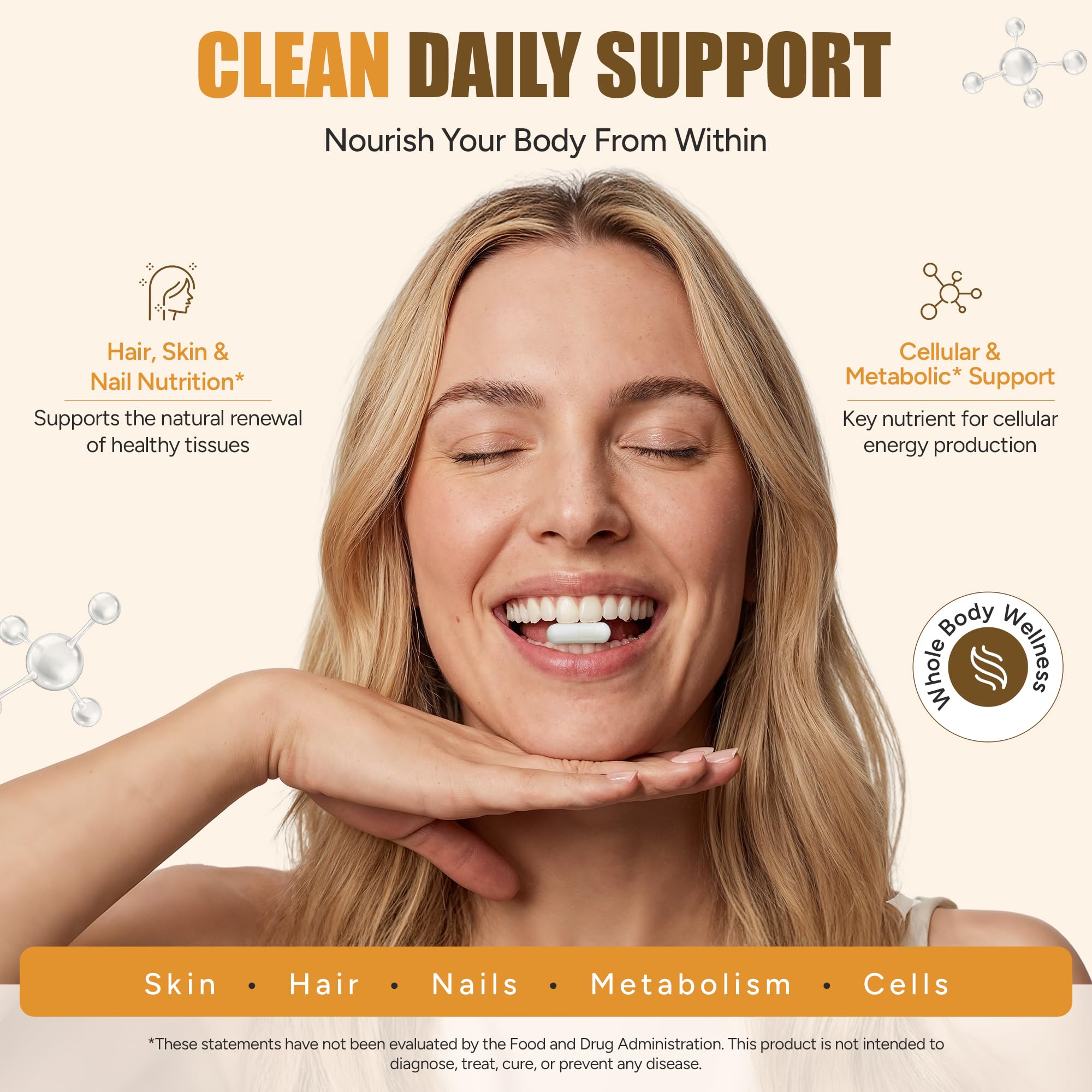 daily wellness Biotin Supplement capsule close-up