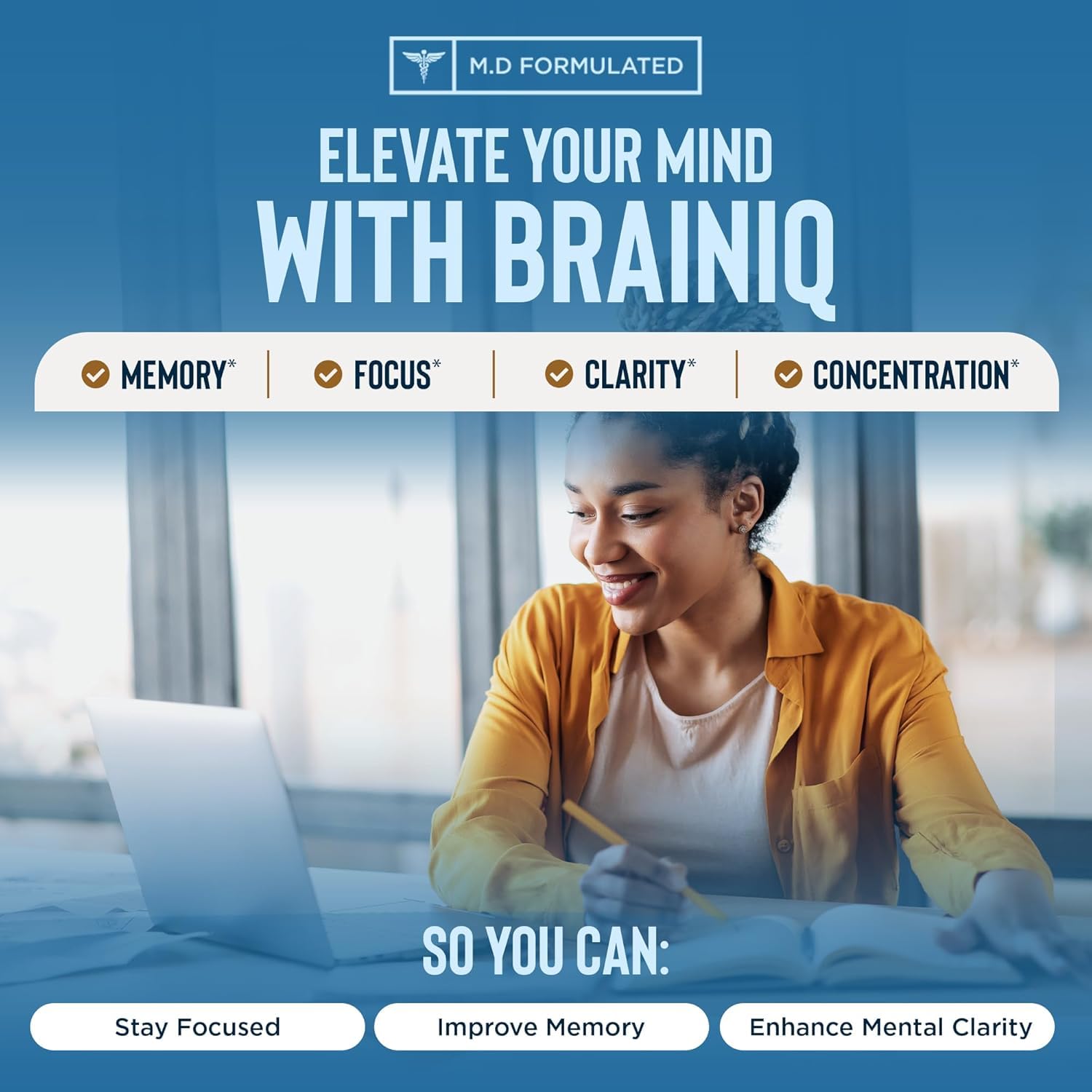 daily wellness BrainIQ Memory Supplement side view showing label details