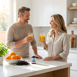 daily wellness Elderberry supplement with a measuring spoon