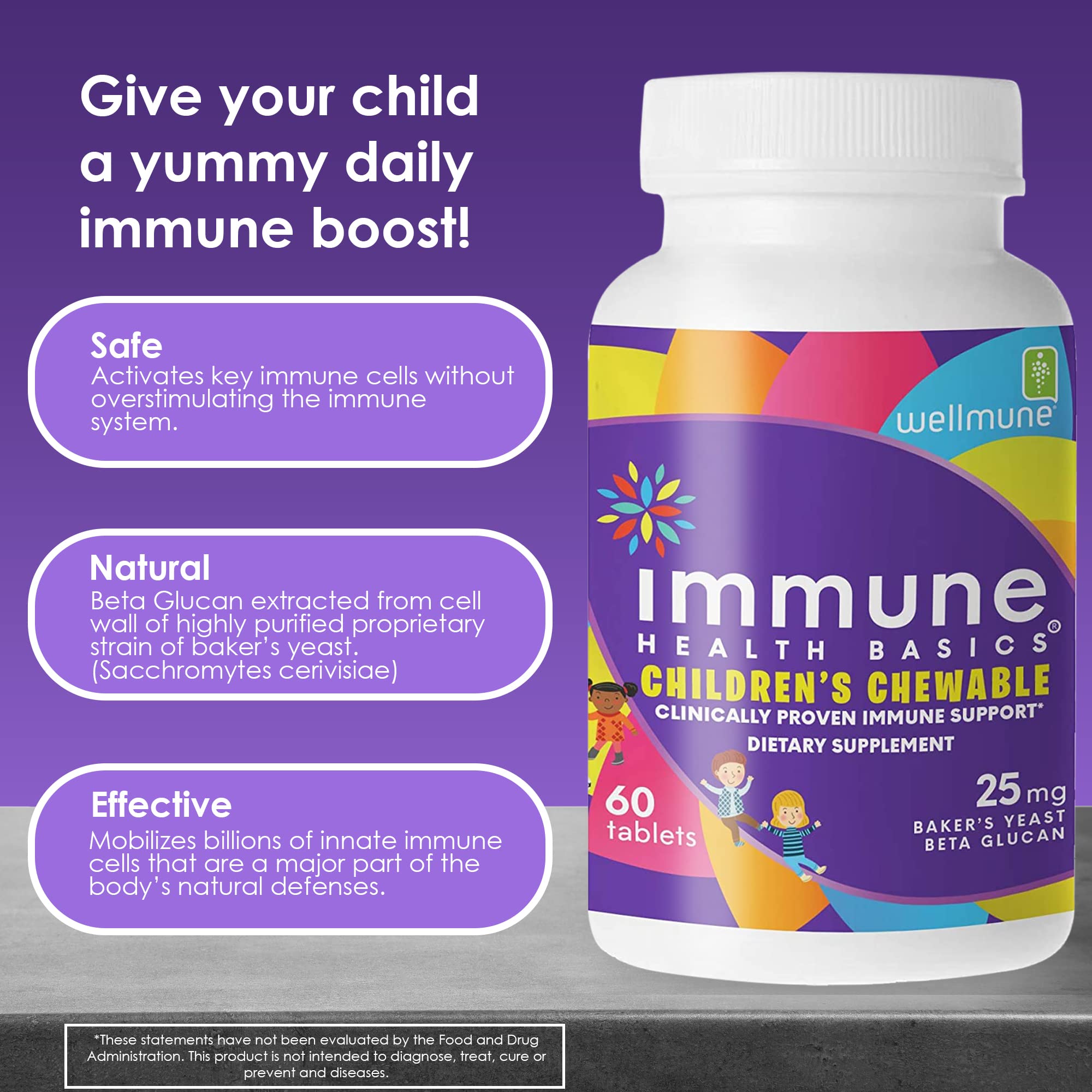 daily wellness Health Basics Children's Chewable Tablets side view showing dosage