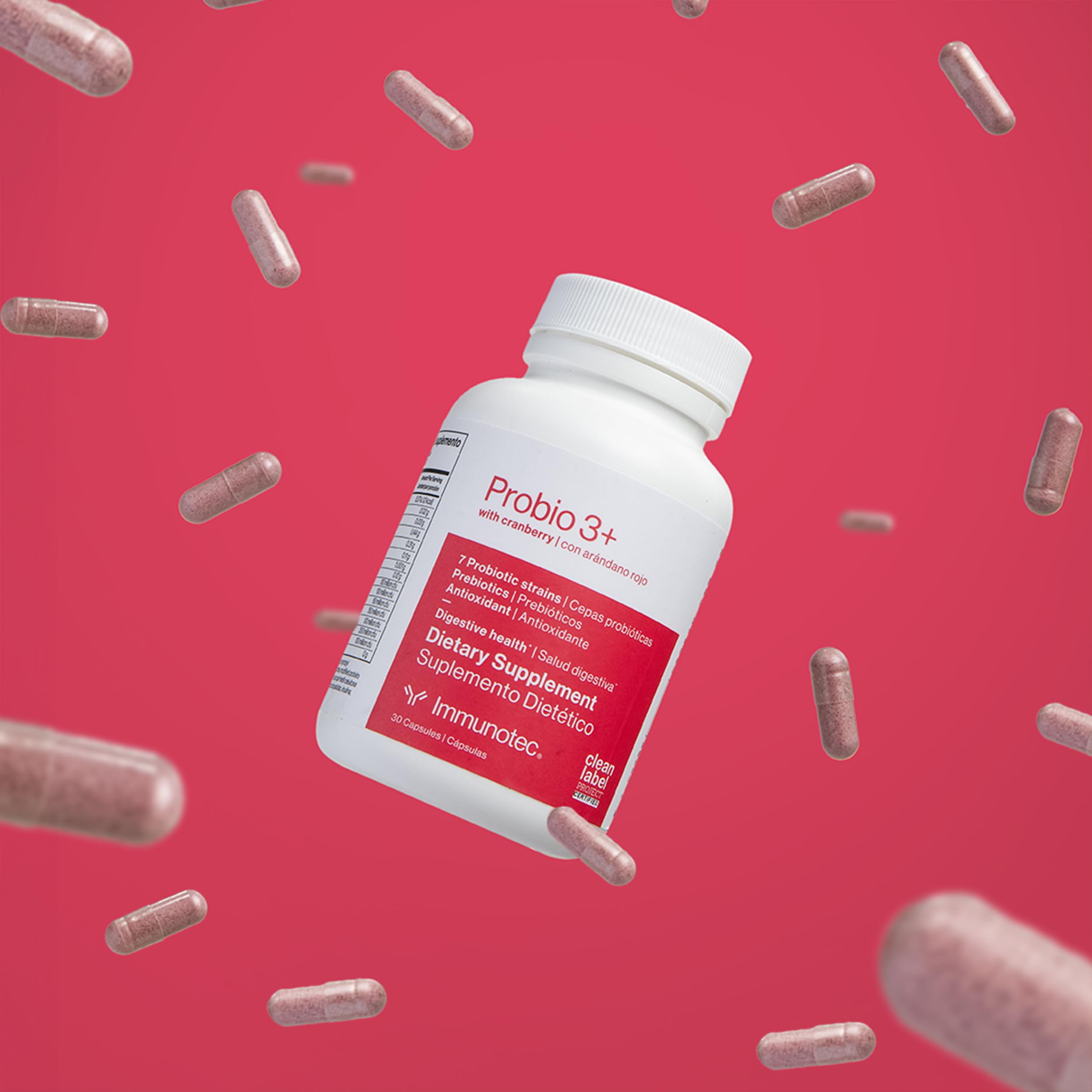 daily wellness Probio 3+ Synbiotic Supplement back view with ingredients