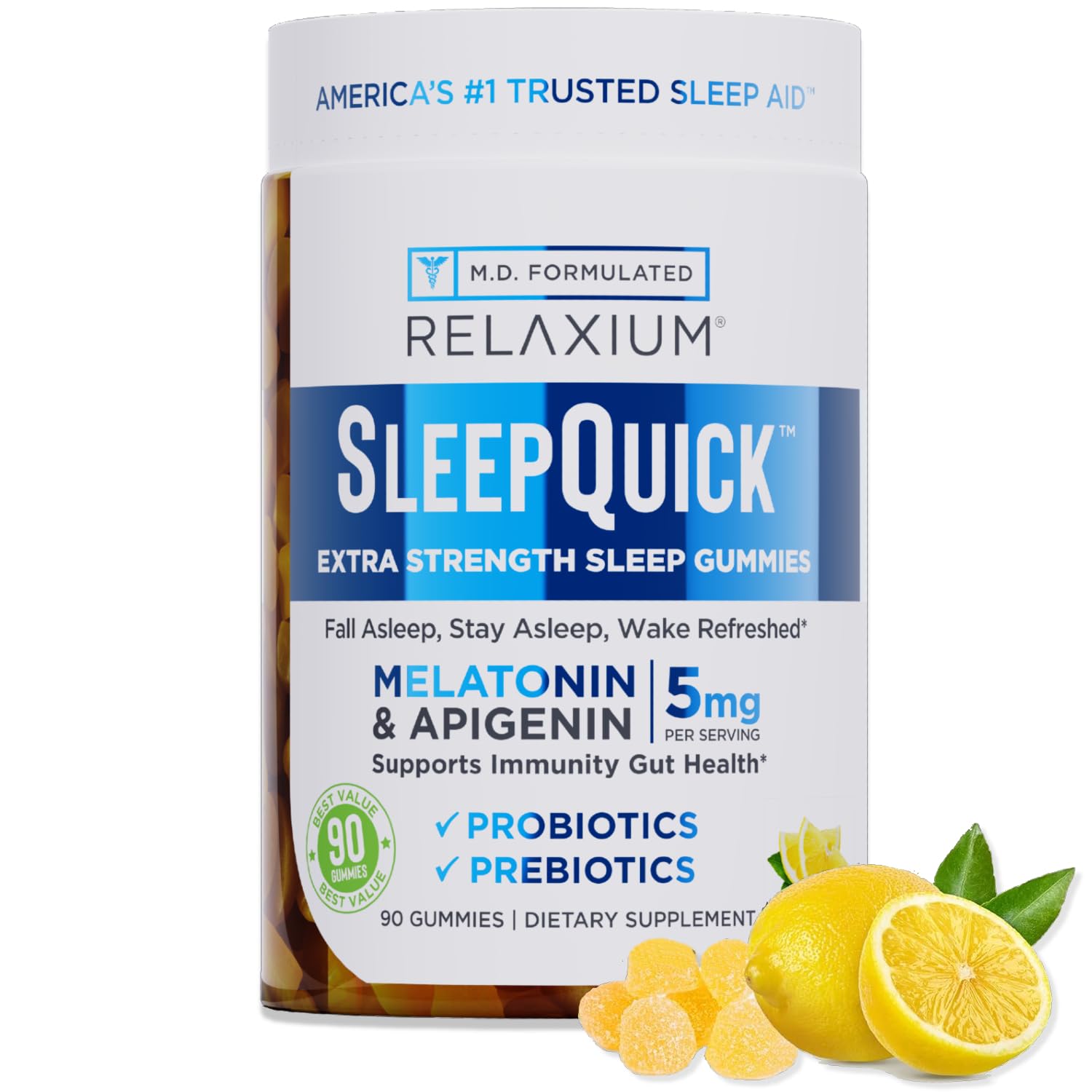 daily wellness Sleep Quick Gummies 90 count front view with lemon flavour