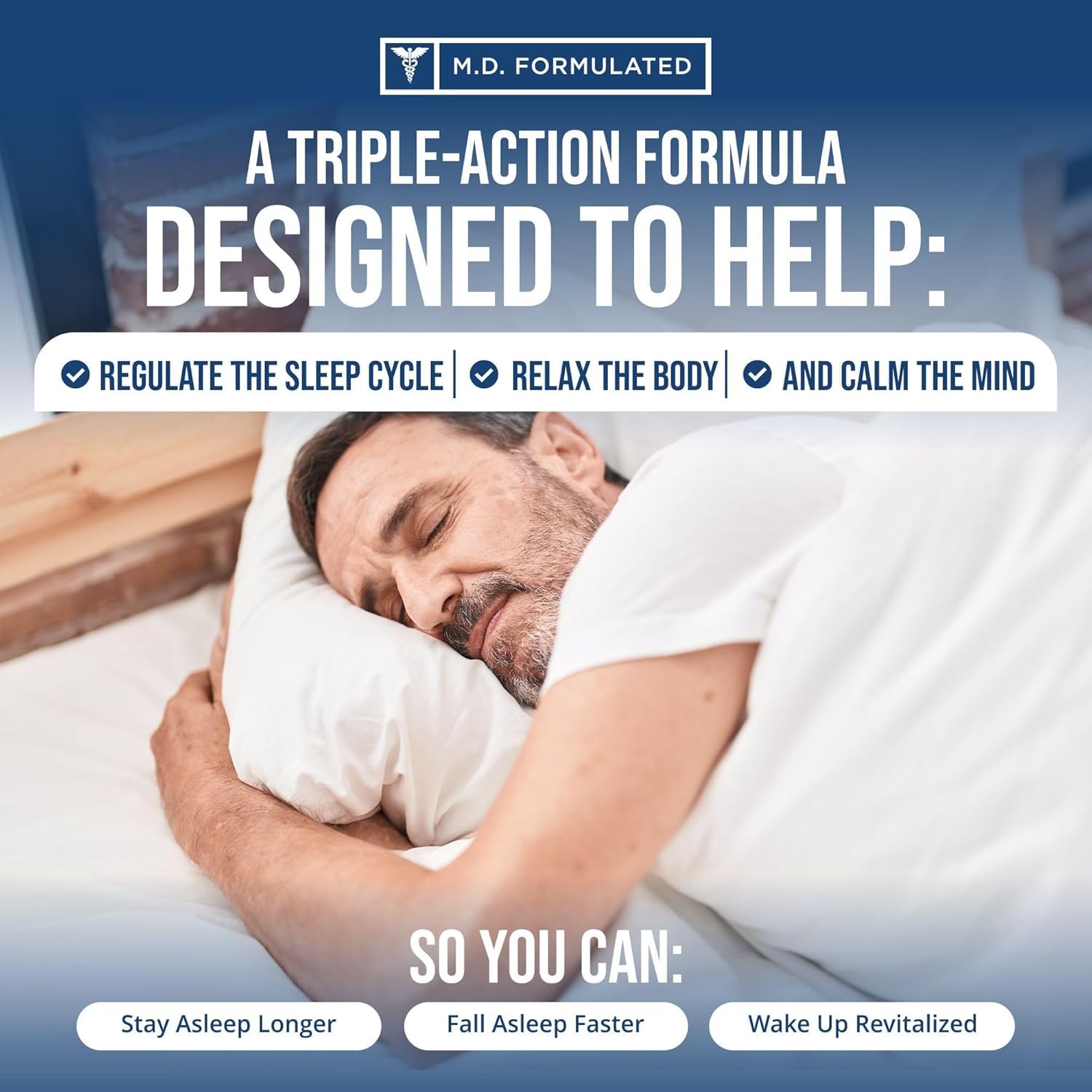 daily wellness Sleep Supplement capsules on a wooden surface