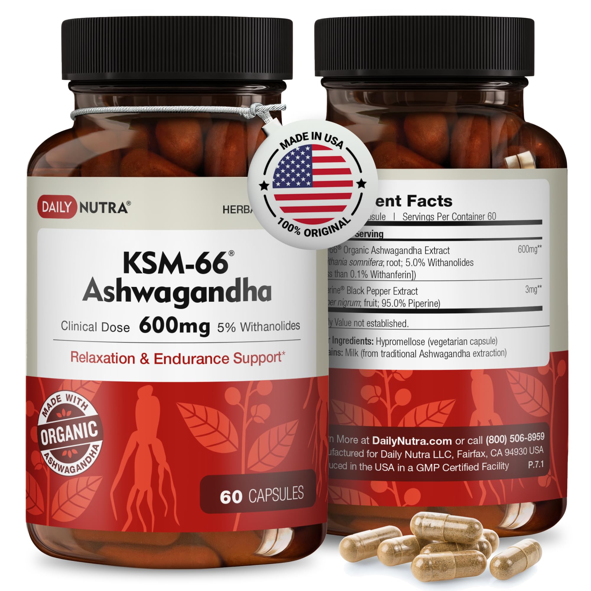 DailyNutra KSM-66 Ashwagandha Capsules 600mg front view