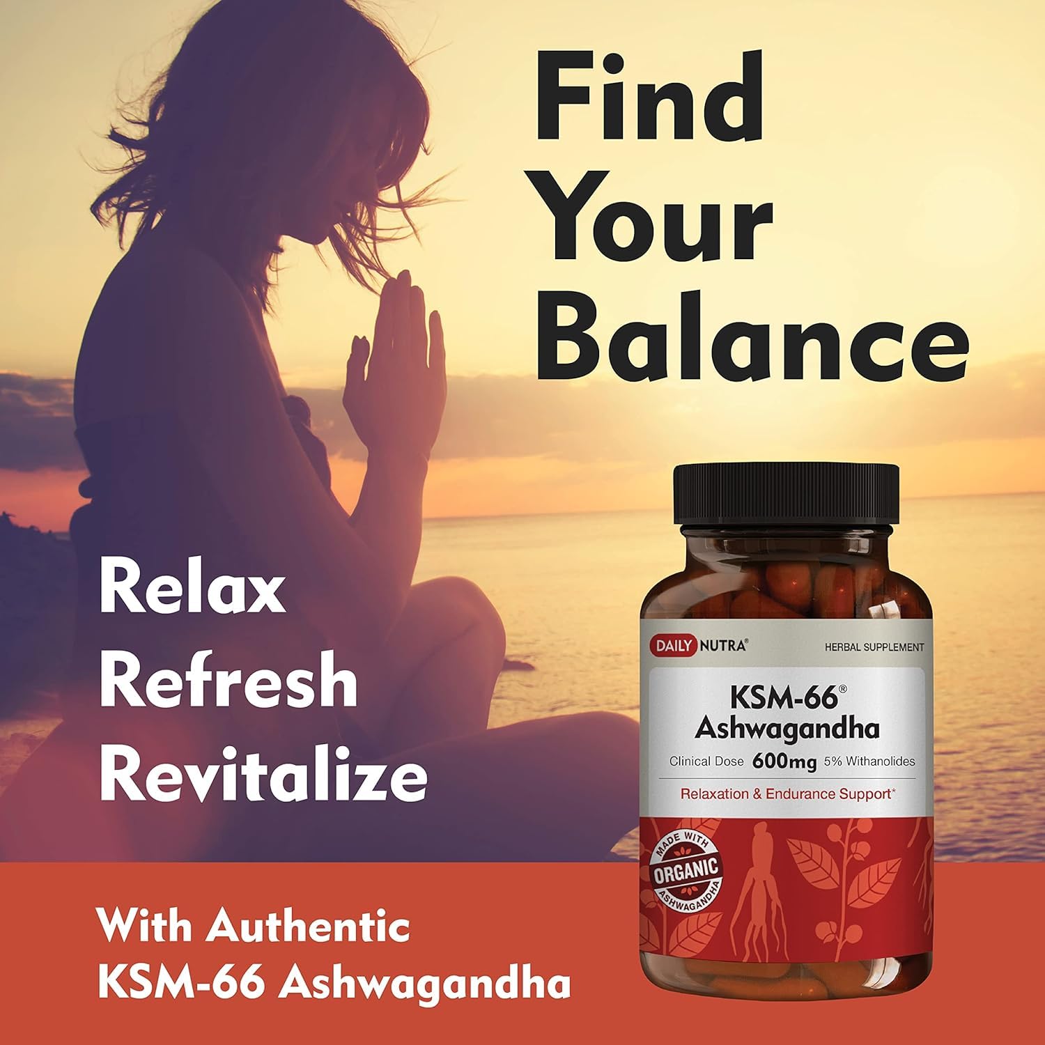 DailyNutra KSM-66 Ashwagandha Capsules 600mg side view