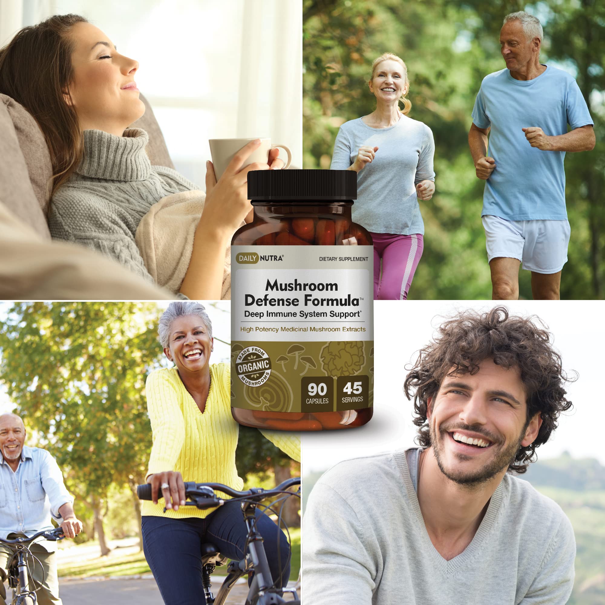 DailyNutra Mushroom Blend Supplement displayed with other herbal supplements