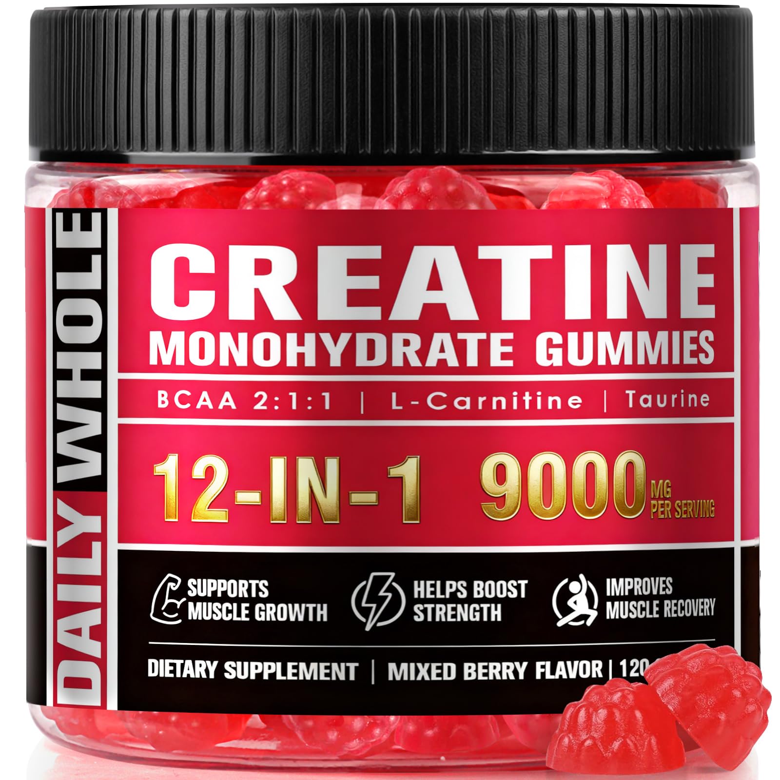 DailyWhole Organics Creatine Monohydrate Gummies front view with Mixed Berry flavour