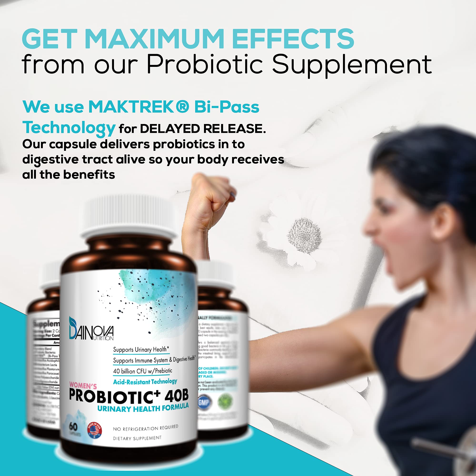 Dainova Nutrition Women's Probiotic Capsules close-up of capsules