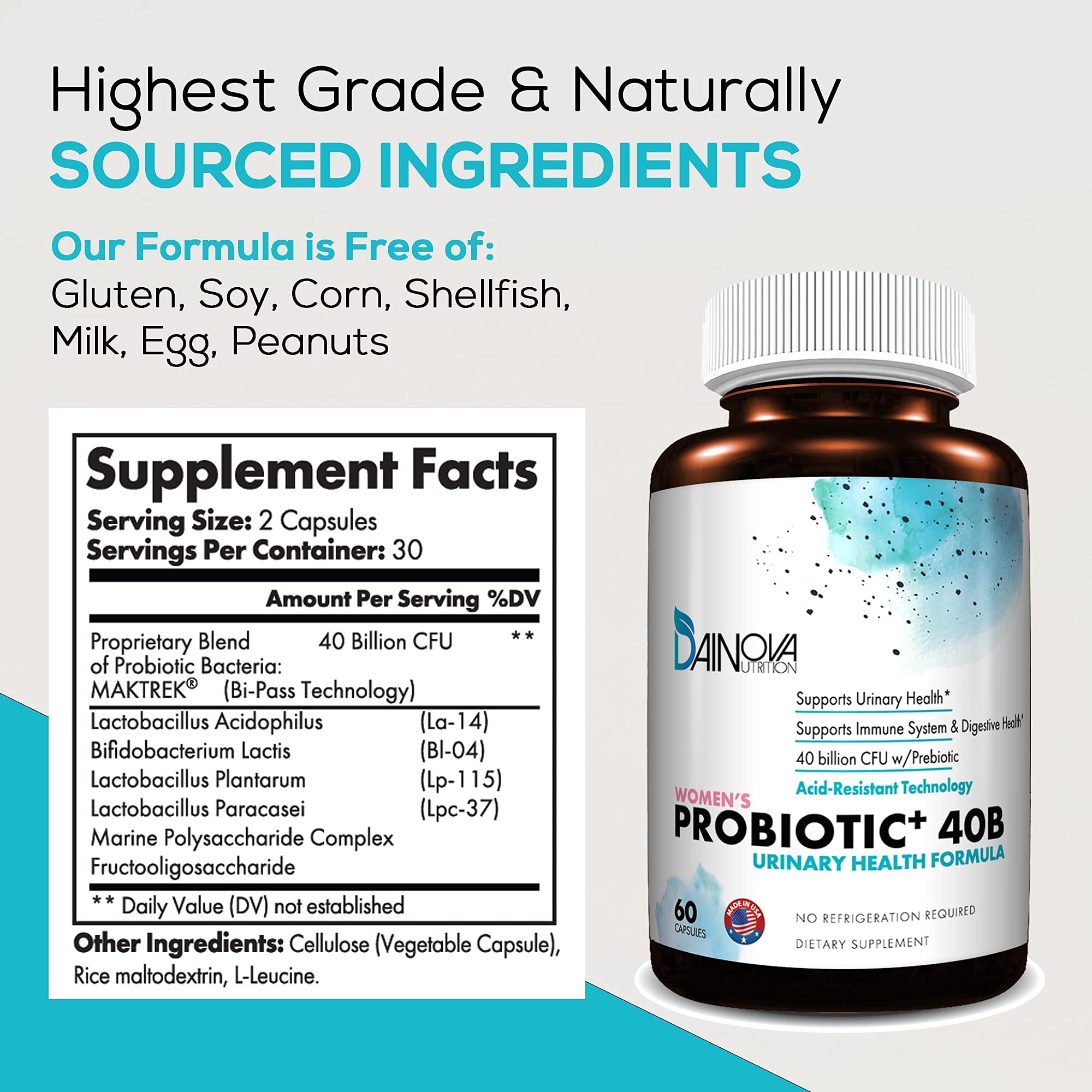 Dainova Nutrition Women's Probiotic Capsules packaging details