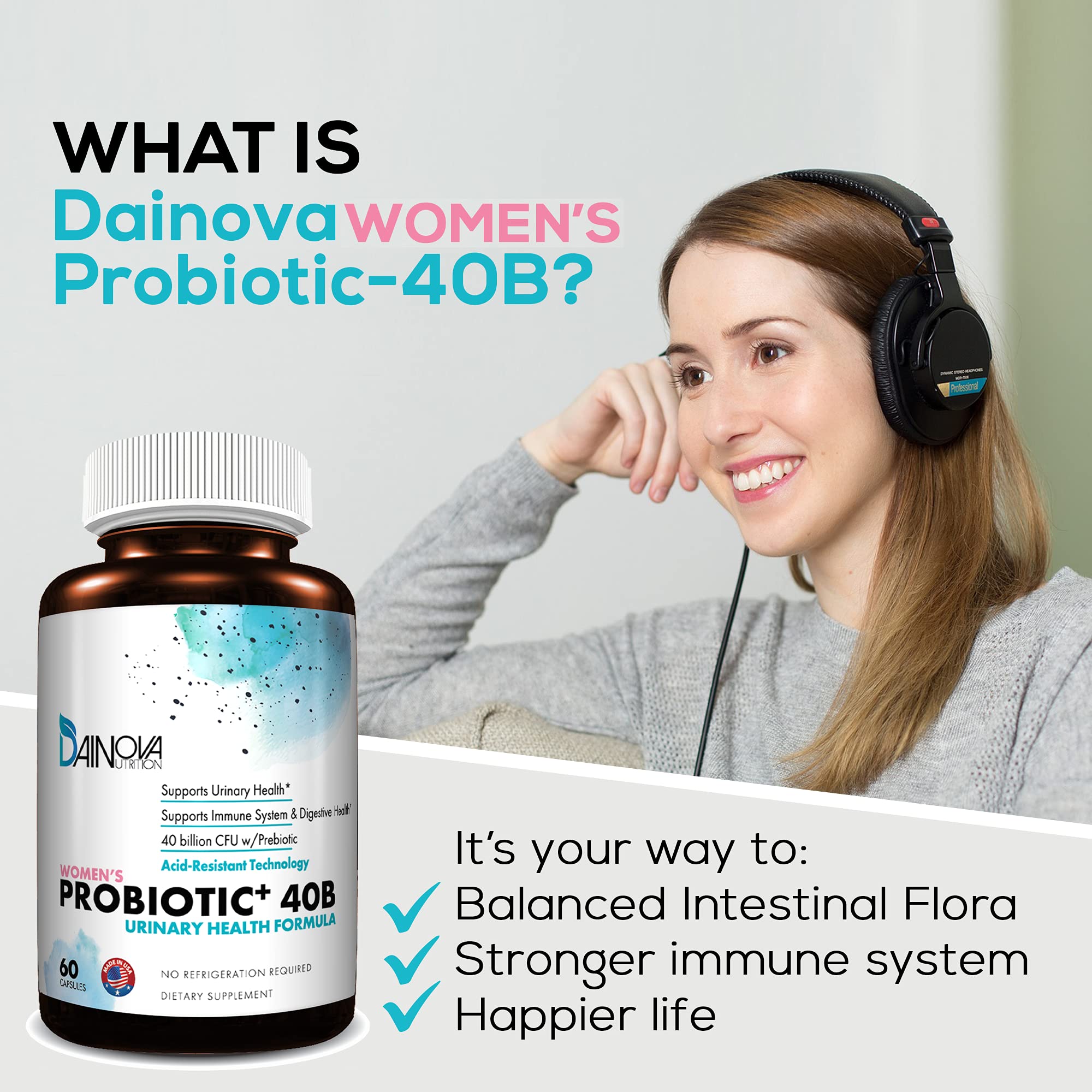 Dainova Nutrition Women's Probiotic Capsules side view